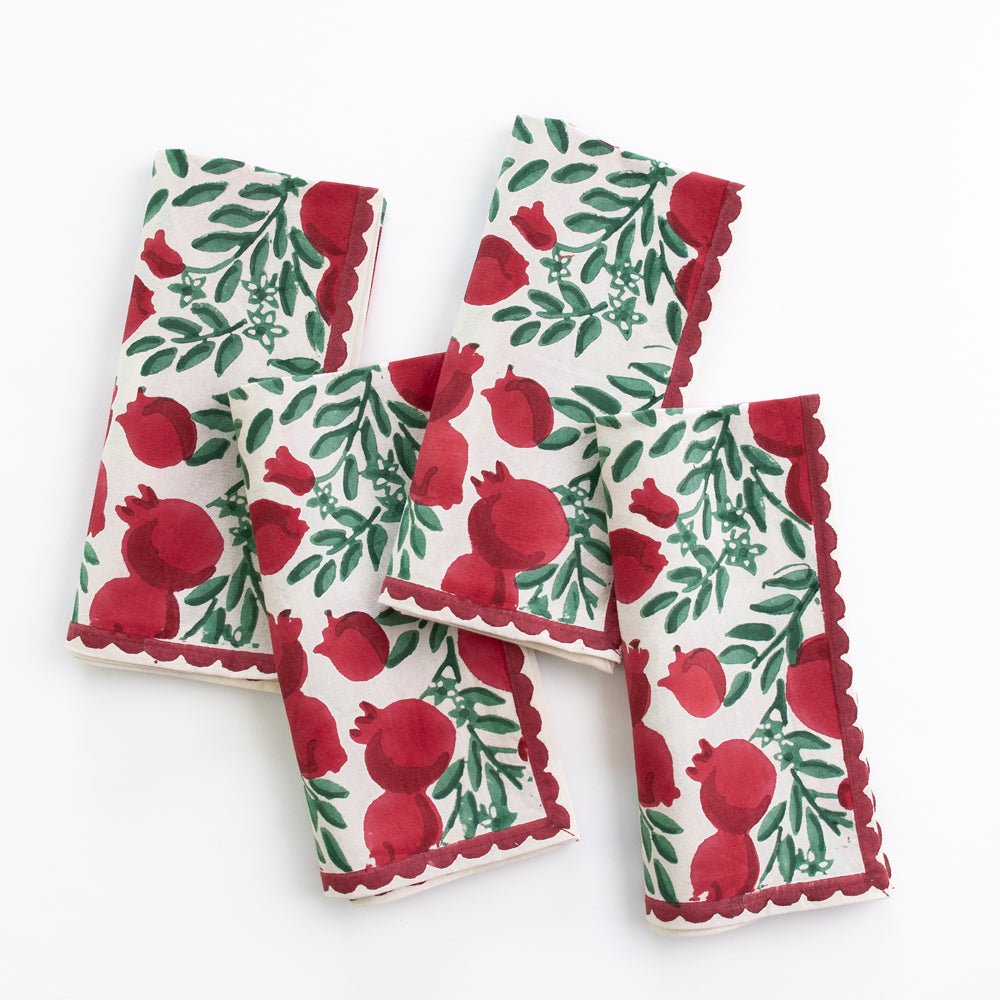 Premium Pomegranate Vine Napkin Set of 4 - 100% Cotton Decorative Table Linens for Dinner Parties, Holiday Gatherings & Fine Dining