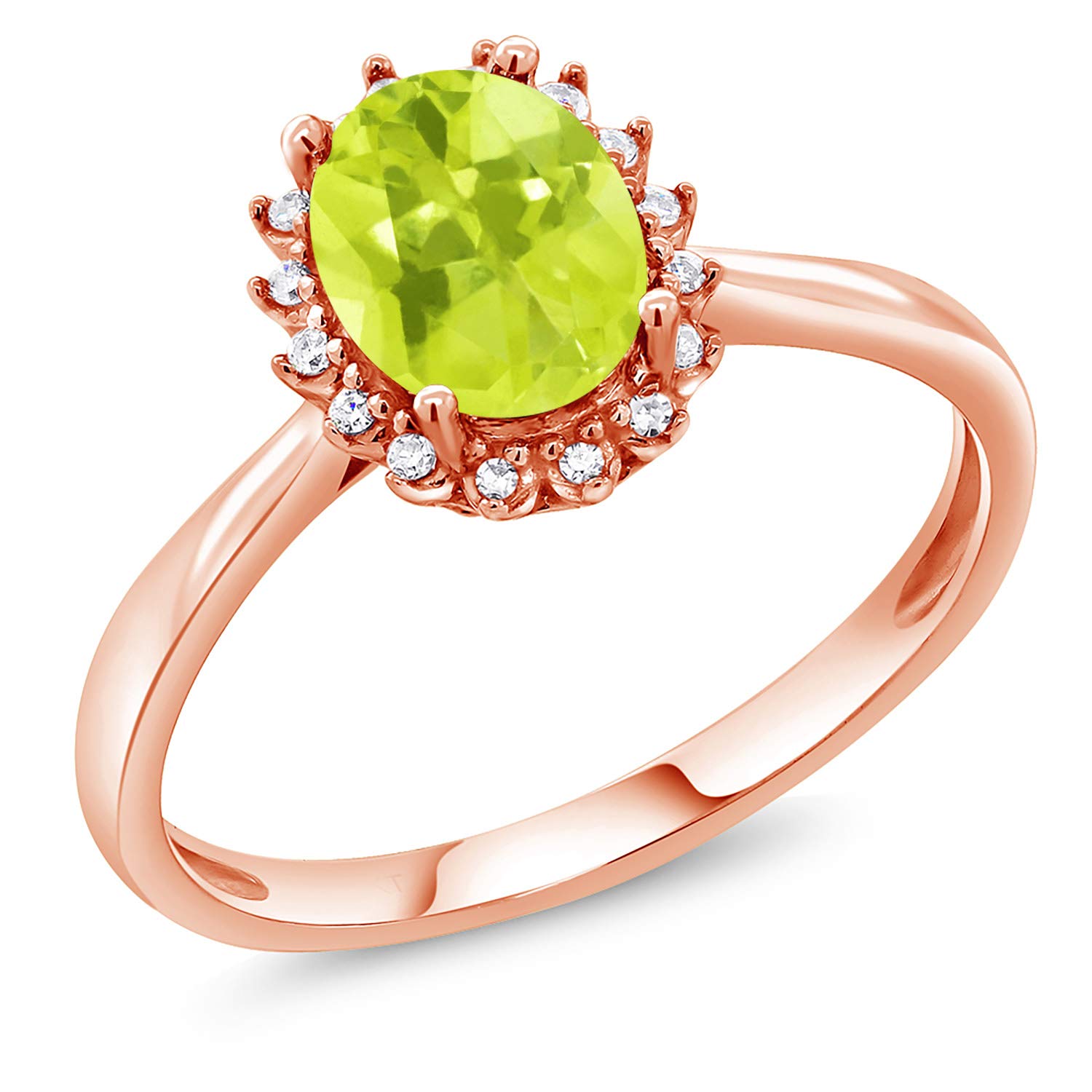 1.15 Ct Oval Yellow Lemon Quartz & Diamond Halo Engagement Ring in 10K Rose Gold – Elegant Gemstone Jewelry for Weddings, Proposals & Special Occasions