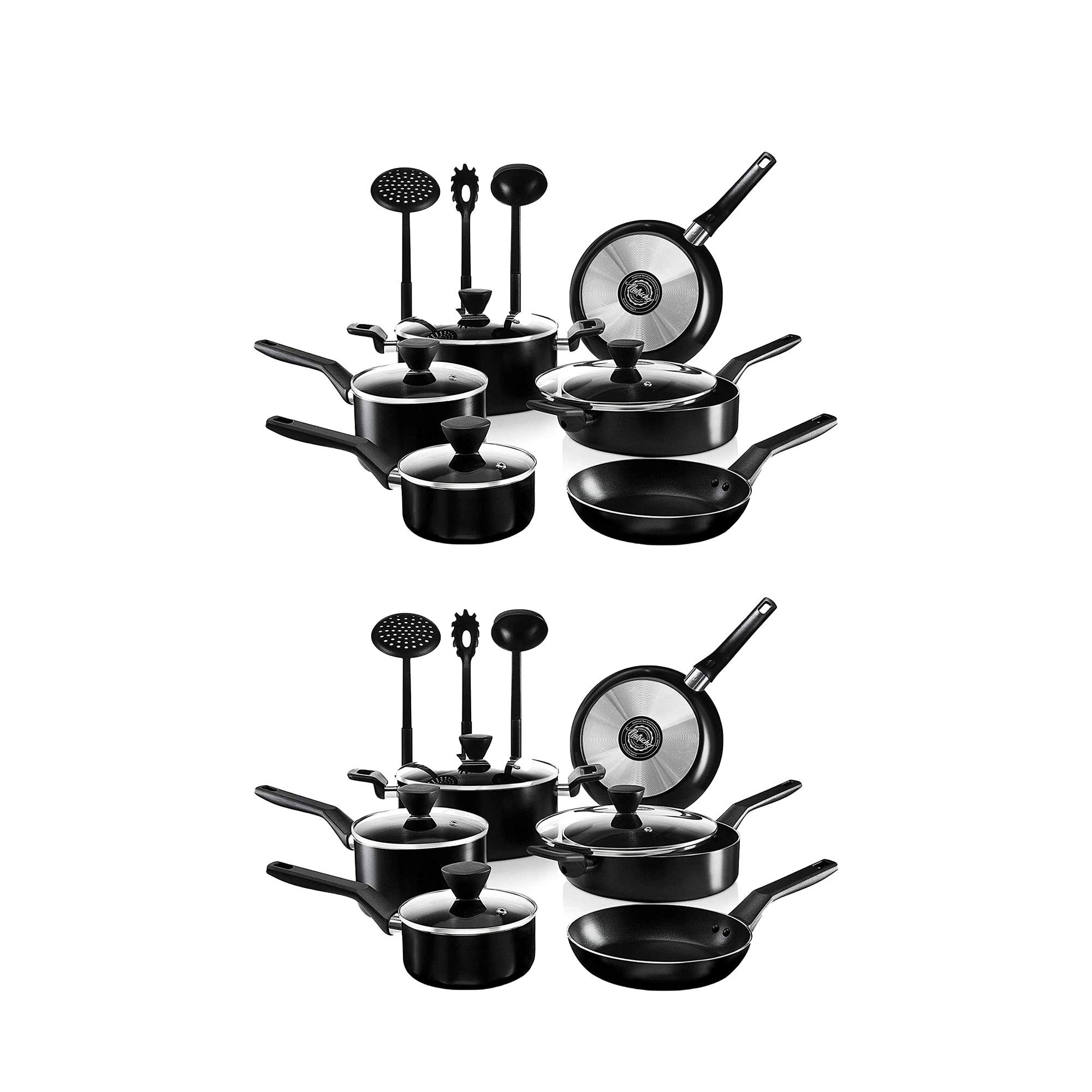 NutriChef 26-Piece Aluminum Nonstick Cookware Set with Lids & Utensils - Black Pots & Pans for Home Cooking | Perfect for Family Meals, Baking & Everyday Kitchen Use