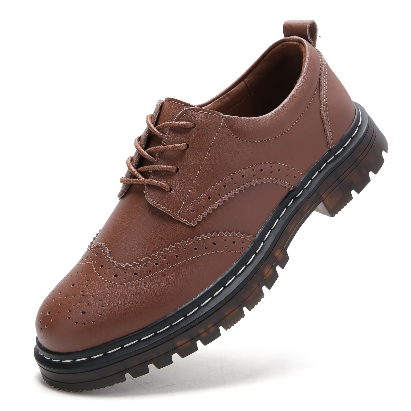 MAIDIHAO Women's Oxford Shoes - Comfortable Leather Lace-Up Brogues Dress Shoes for Work, Office & Formal Occasions
