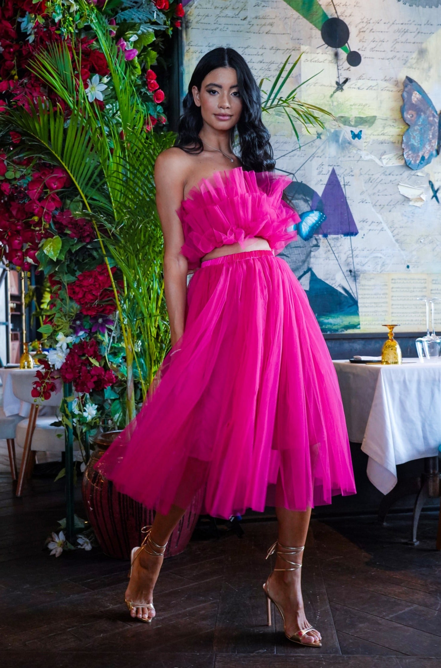 Nyra Women's Hot Pink Tulle Blouse - Elegant Party Top for Weddings, Prom & Special Occasions