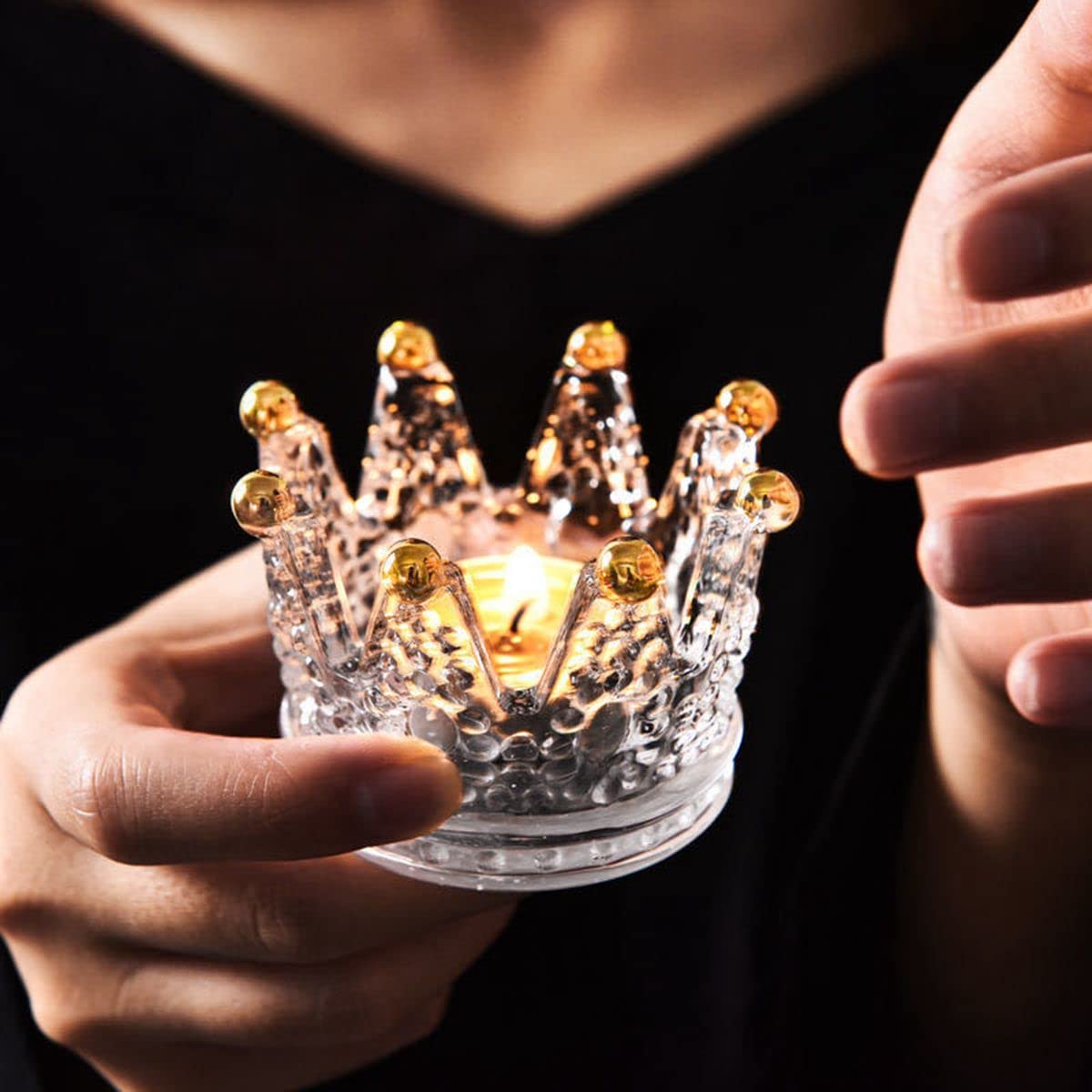 Clear Glass Tea Light Candle Holders - Elegant Crown Design for Weddings, Parties & Home Decor | Perfect as Table Centerpieces, Christmas Decorations & Romantic Ambiance Lighting