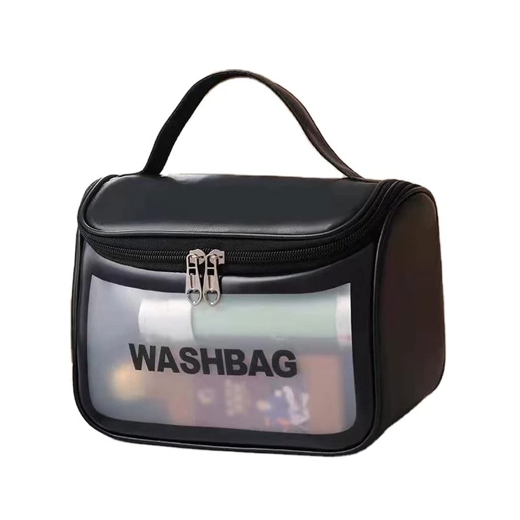 Large Capacity Waterproof Makeup Bag for Travel - Transparent Cosmetic Organizer with Washable Design | Perfect for Skincare Storage, Toiletry Organizer & On-the-Go Beauty Essentials (White/Black)