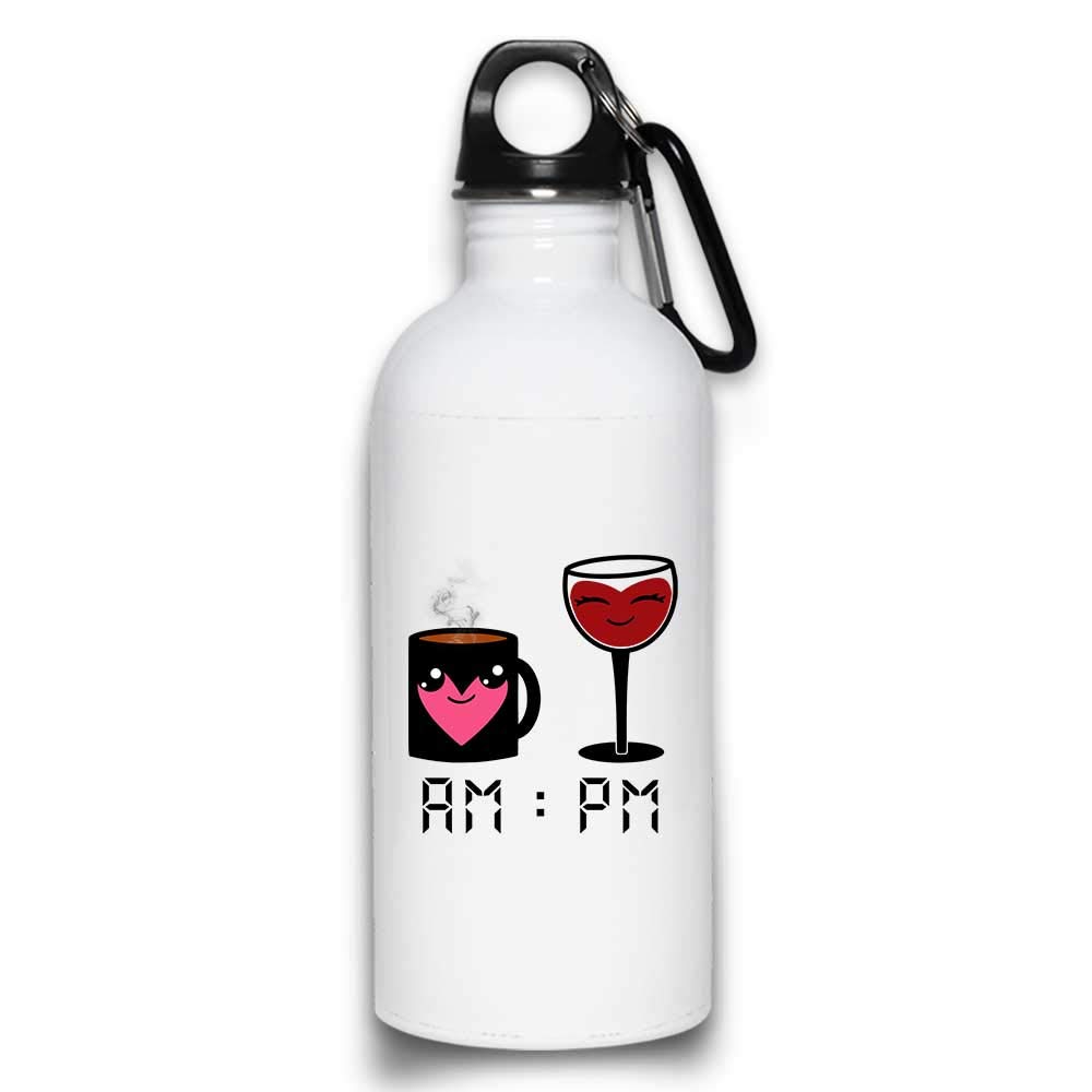 Funny Insulated Water Bottle - AM Coffee PM Wine Design | 20oz Stainless Steel with Screw Top Lid | Perfect for Office, Gym & Outdoor Activities