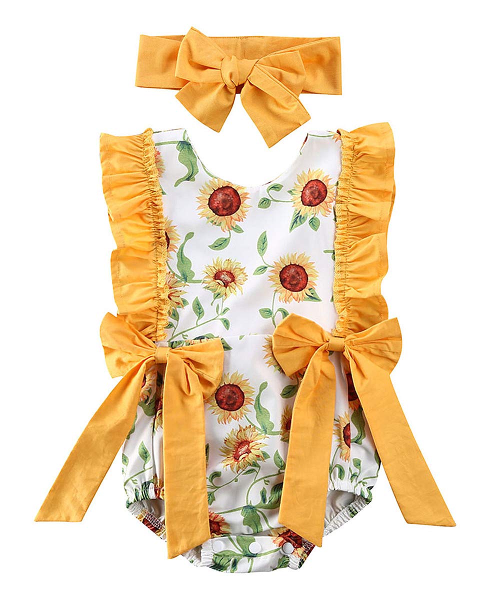 Baby Girl Floral Romper - Sleeveless Jumpsuit Onesie with Matching Headband | Summer Outfits & Clothes for Infants | Perfect for Beach, Park & Family Photos