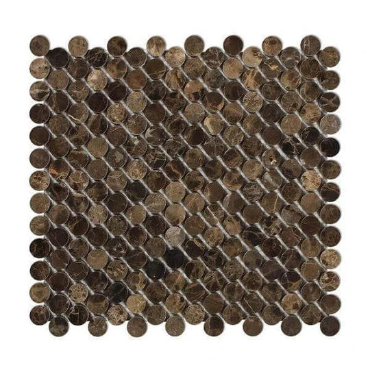 Emperador Dark Marble Penny Round Mosaic Tile - Natural Stone Wall & Floor Tile for Bathroom, Kitchen Backsplash, Shower, and Pool Designs