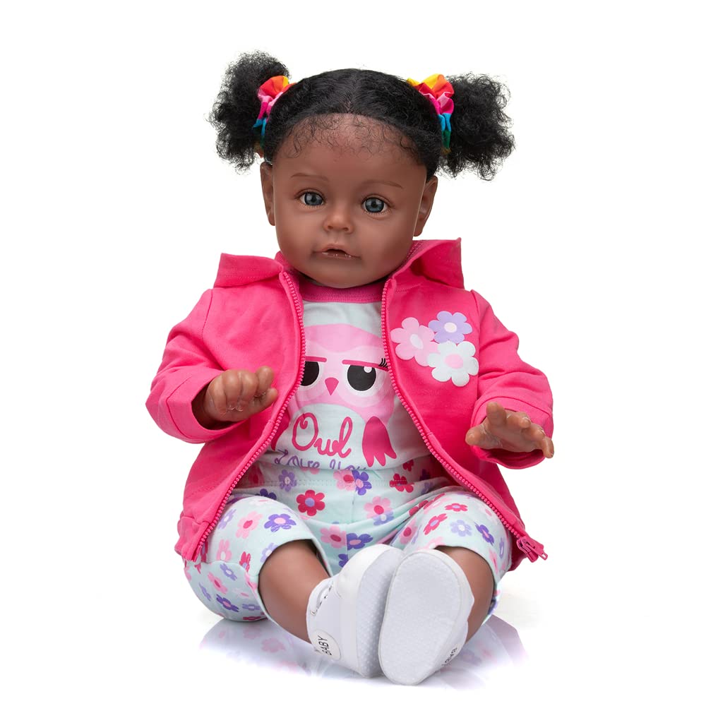 Anano Black Reborn Toddler Baby Doll - 24 Inch Weighted Silicone African American Reborn Doll for Newborns | Realistic Baby Girl Doll for Play, Therapy, and Collecting