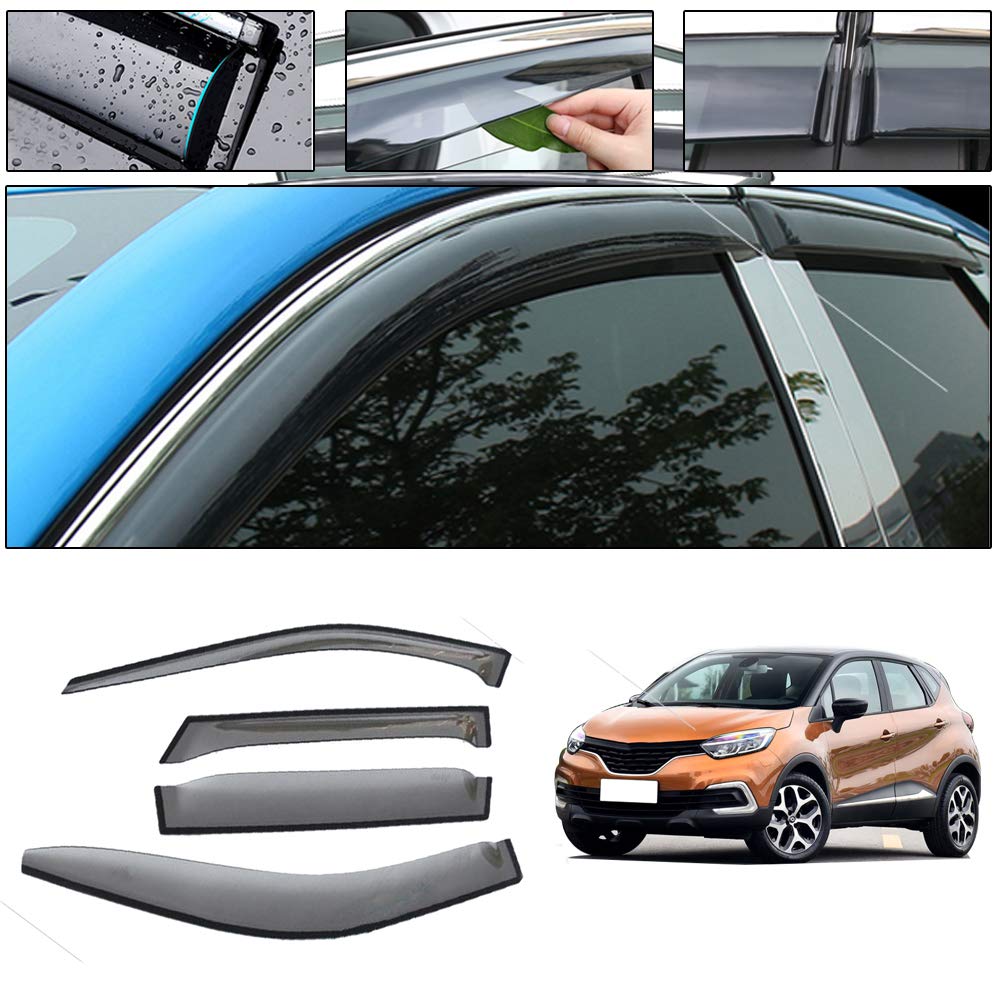 Renault Captur 2014-2019 Side Window Deflectors - Car Window Visors for Sun, Rain & Smoke Protection - Tape-On Outside Vent Shades - Perfect for Summer Driving & Fresh Air Ventilation