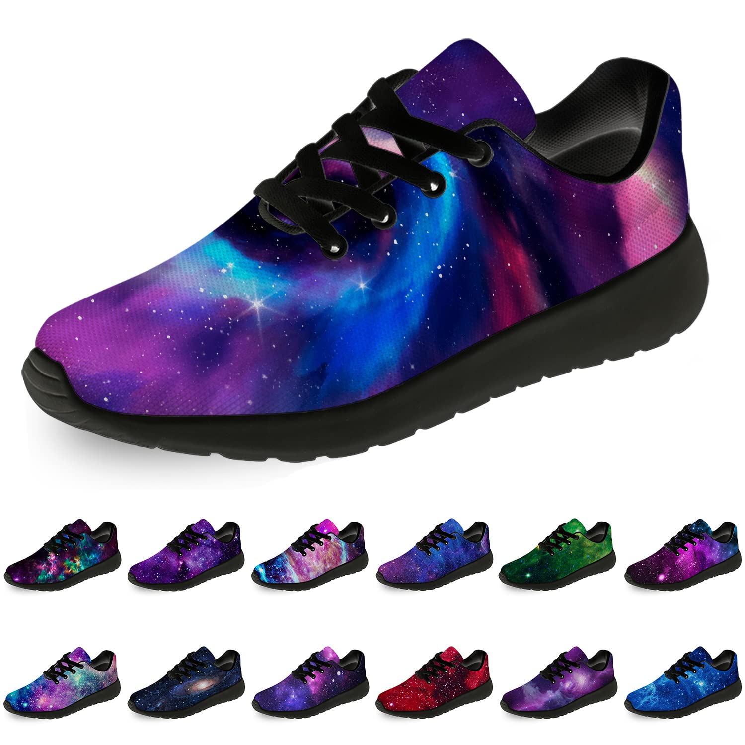 Men's & Women's Galaxy Print Running Shoes - Pink Purple Space Design Sneakers for Walking, Tennis & Casual Wear - Size 11 Men/13 Women Black - Perfect Gifts for Boys & Girls | Ideal for Jogging, Gym Workouts & Everyday Fashion