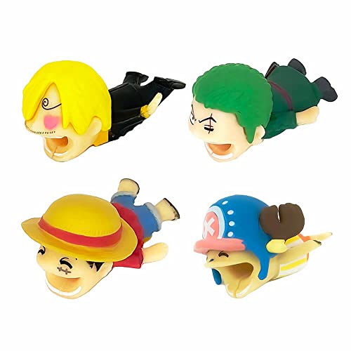 WAINCRAFTS Anime Bites Cable Protectors - 4 Cute Anime Charger Pet Saver Buddies for iPhone iPad USB Cable Protector | Prevent Chewing Damage | Perfect for Home, Office & Travel Use
