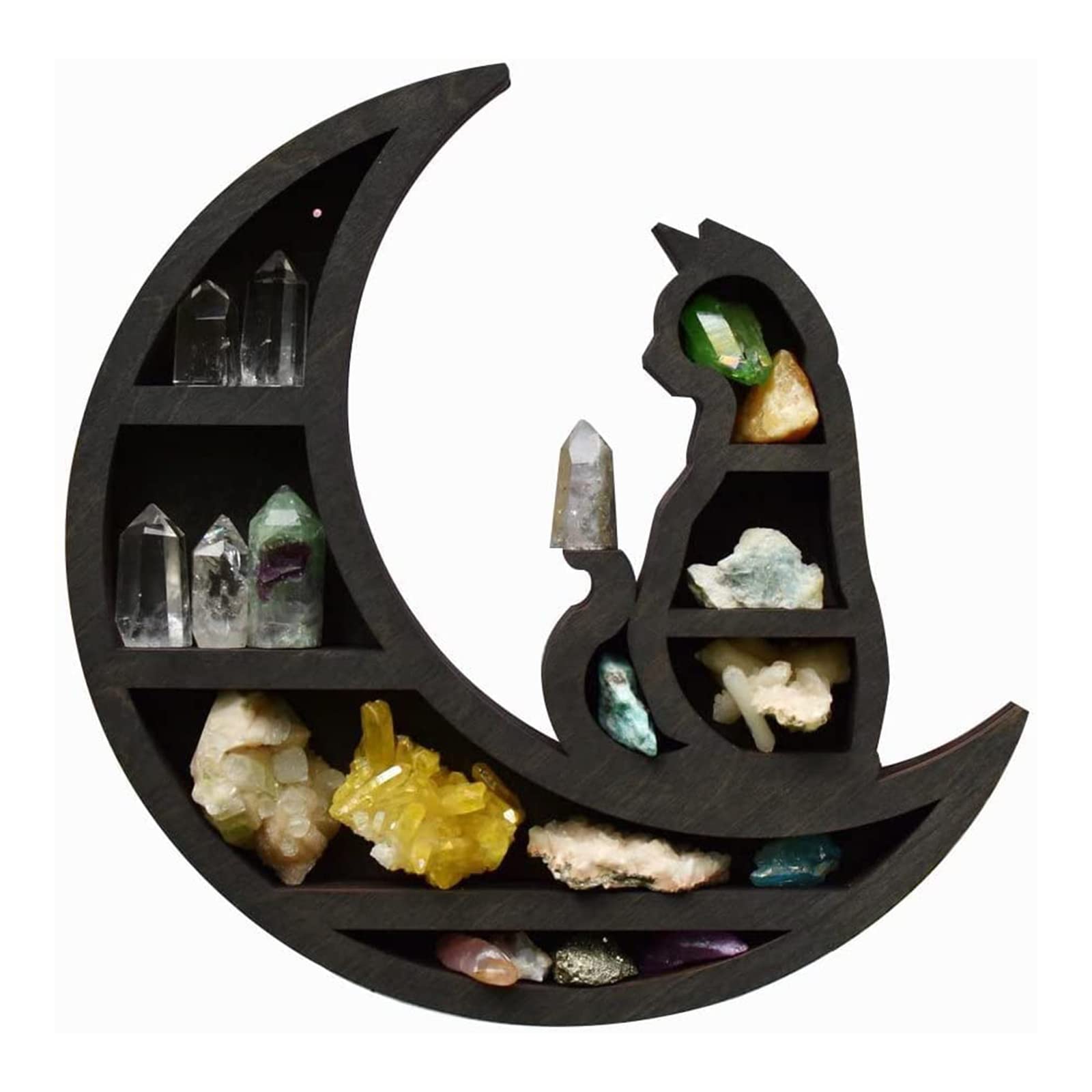 STOYRB Wooden Moon Cat Shelf - Wall Mounted Floating Shelf for Cats, Crystal Display & Room Decor - Perfect for Pet Lovers, Home Office, and Living Room Organization