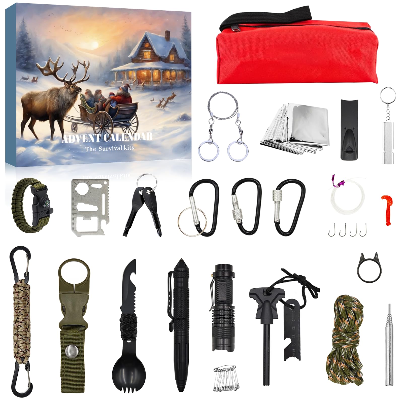 24-Day Advent Calendar 2024 for Adults - Premium Christmas Countdown Survival Kit with Camping Gear & Outdoor Gadgets - Perfect Holiday Gift for Adventurers, Hikers & Camping Enthusiasts - Great for Christmas Parties, Stocking Stuffers & Outdoor Adventures