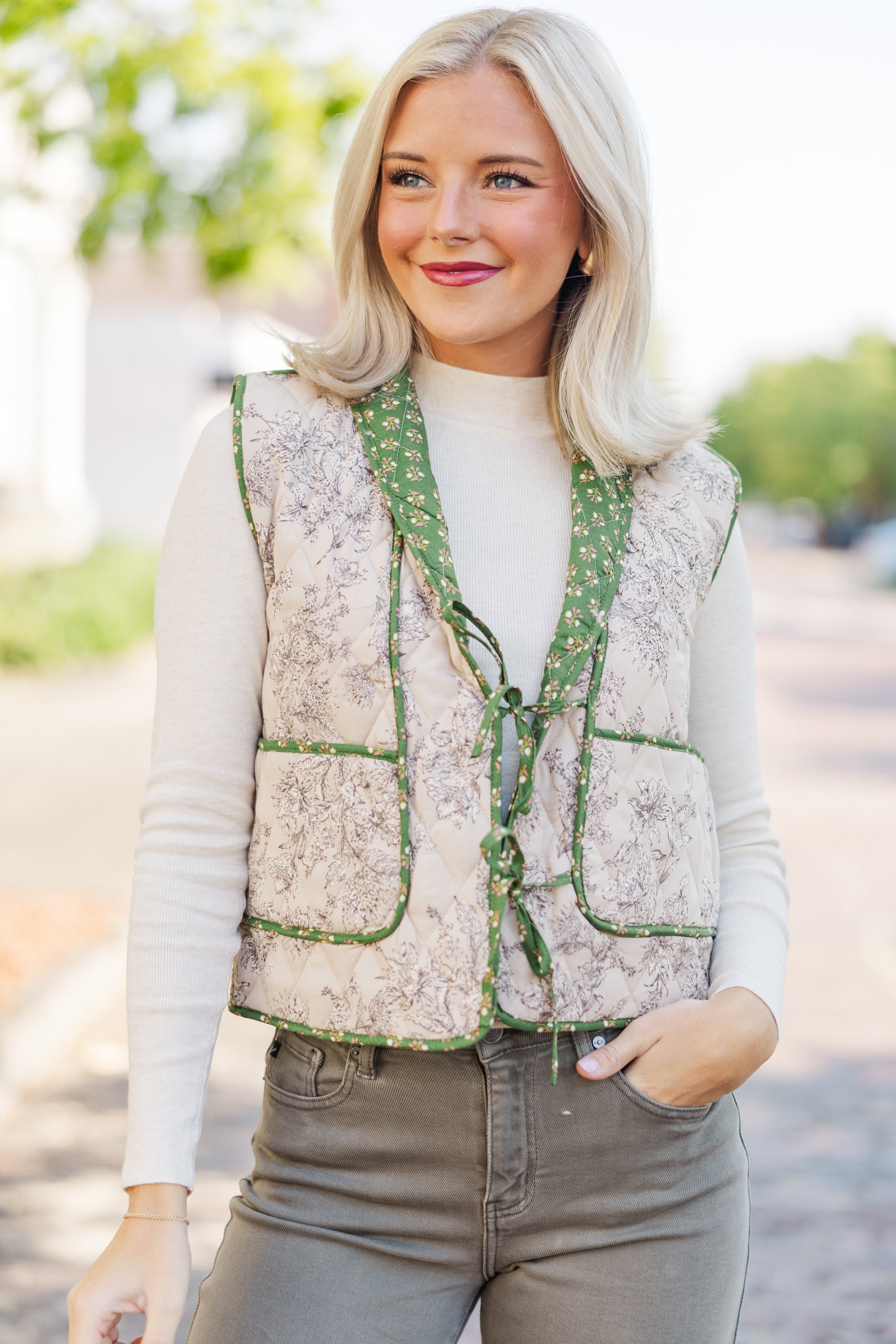 Always Be There Light Mocha Brown Ditsy Floral Vest - Women's Casual Floral Print Sleeveless Top for Spring/Summer Outfits, Date Night & Office Wear