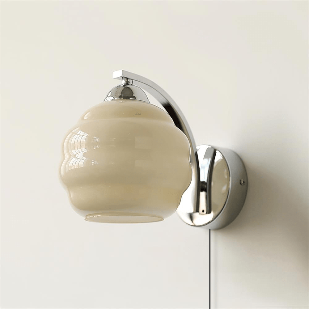 Vintage Art Deco Plug-in Wall Sconce Light - Brass Finish with Frosted Glass Shade for Bedroom, Living Room & Hallway Lighting
