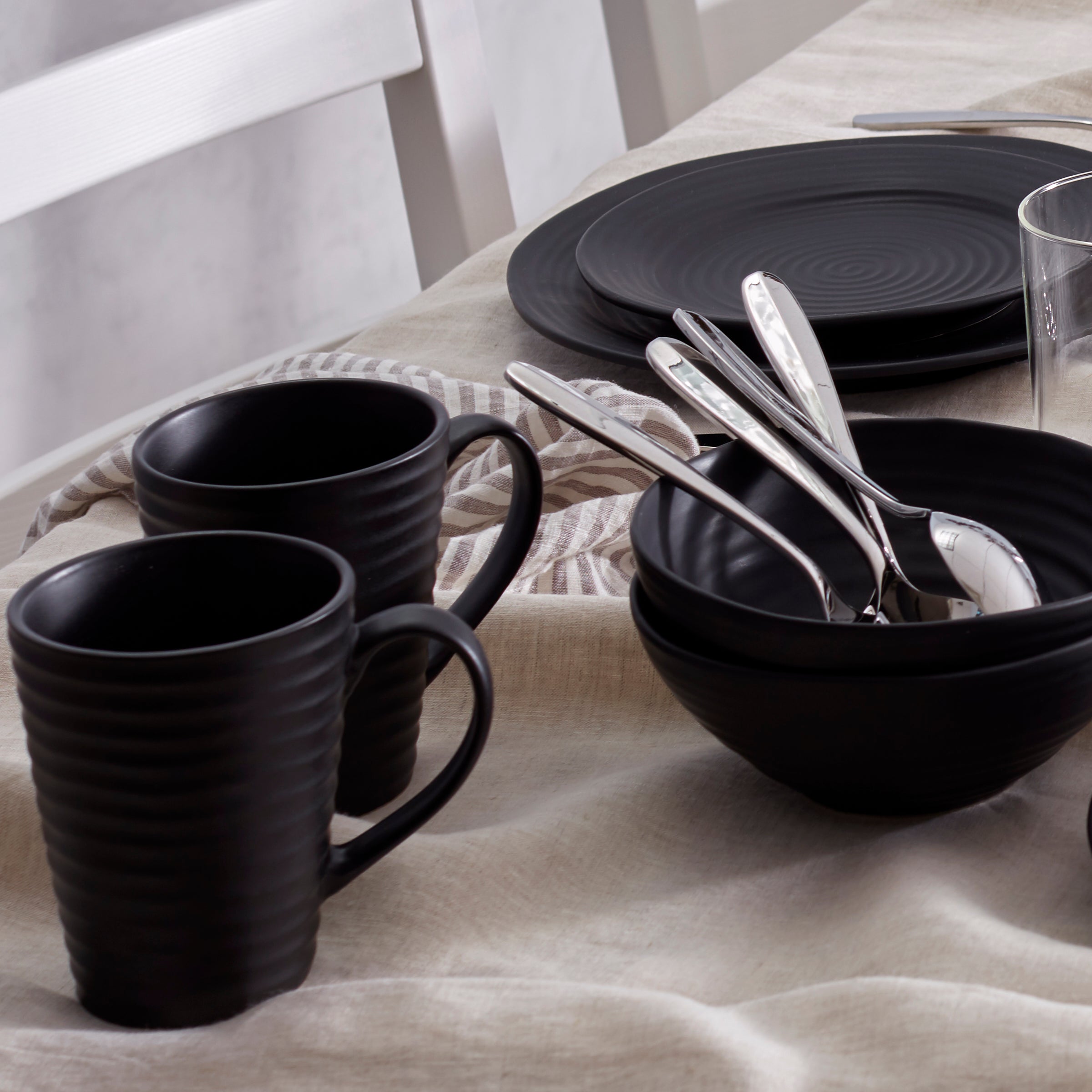 Premium Ridge Black Coffee Mugs Set of 4 - Durable Ceramic Cups for Home, Office & Gifts - Perfect for Hot Coffee, Tea & Hot Chocolate