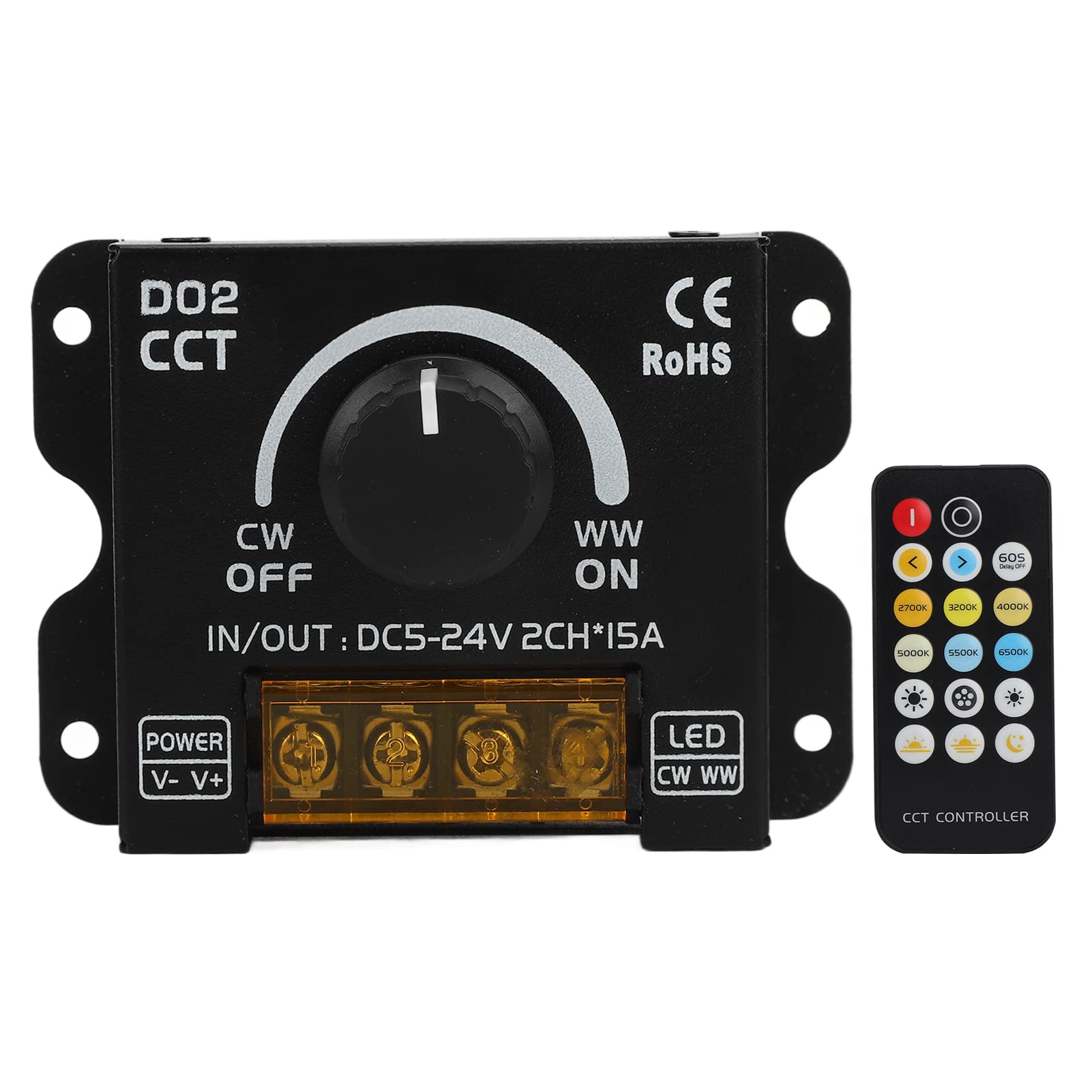 360° LED Light Strip Dimmer Controller with Remote - 2-Channel Dimmer Knob for Adjustable Brightness & Color Temperature (DC 5V-24V) - Perfect for Home Theater, Bedroom Lighting & DIY Projects
