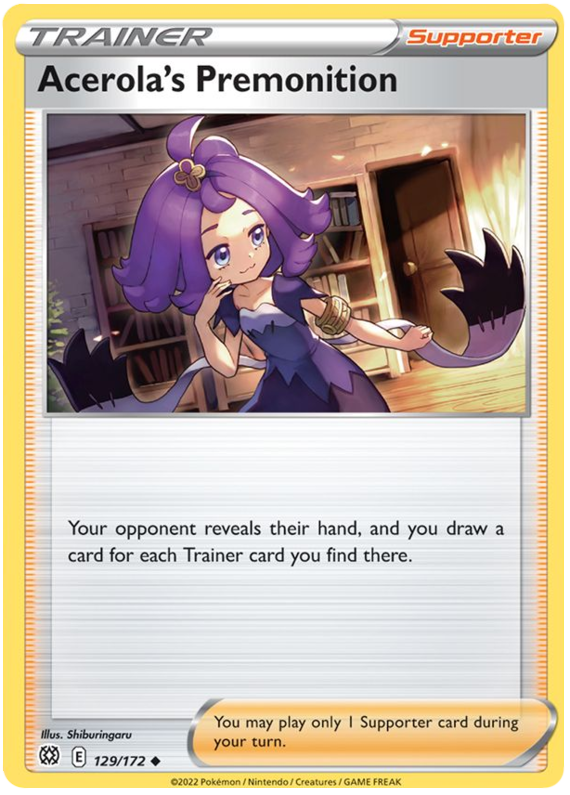 Acerola's Premonition (129/172) Pokemon TCG Card - Sword & Shield: Brilliant Stars Expansion | Rare Collector's Item for Trading Card Game Battles & Display