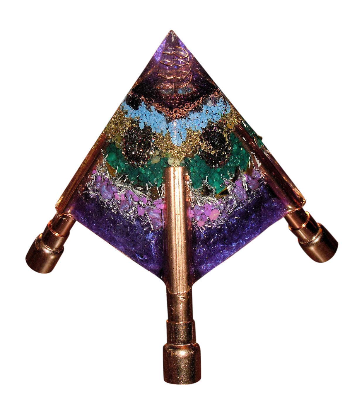 Purple Orgone Pyramid Chembuster with Copper Pipe Extension Legs - Expand EMF Protection Coverage for Home, Office & Meditation Spaces