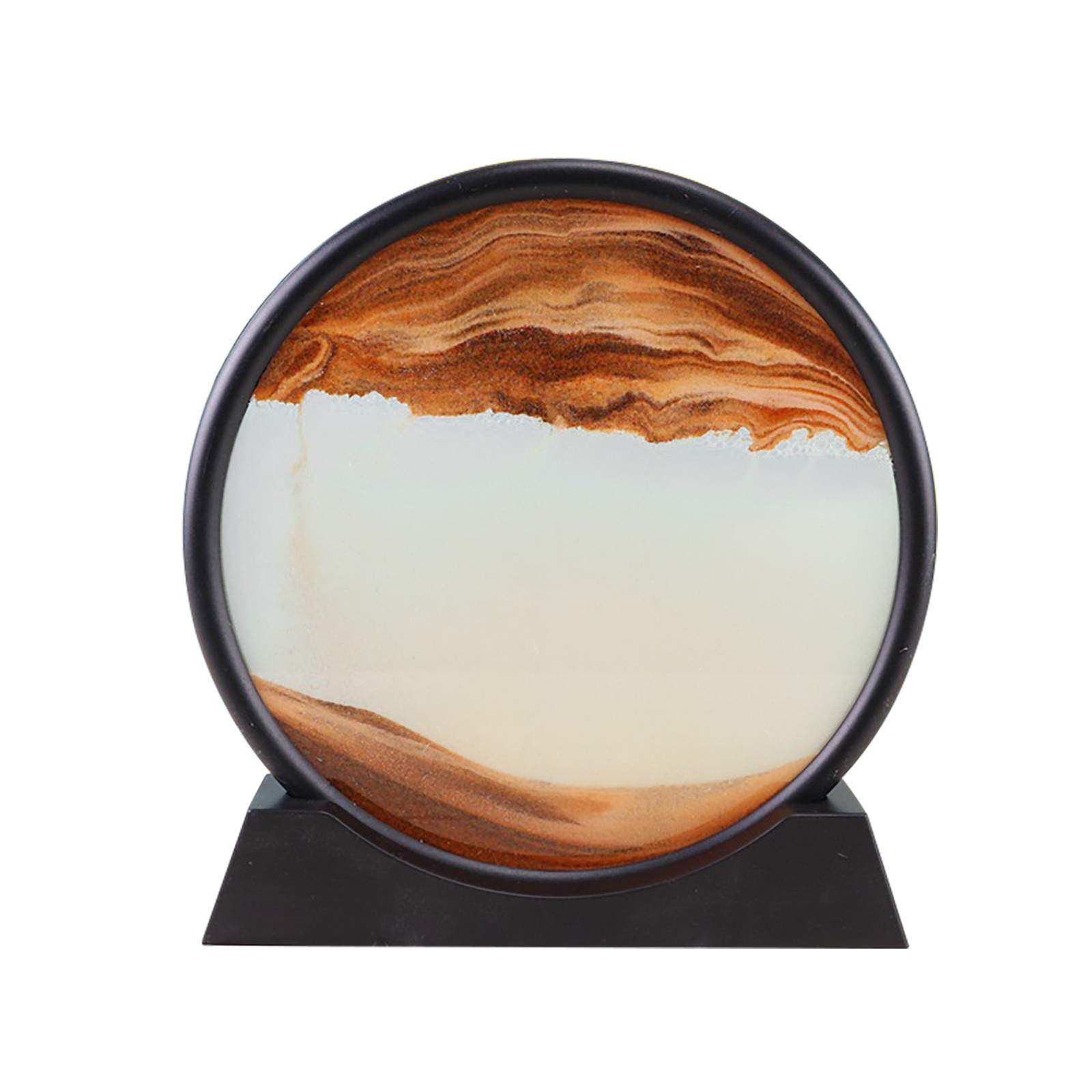 3D Dynamic Hourglass - Double Sided Flowing Sand Art with Natural Landscape, Yellow Moving Sand Picture for Home & Office Decor, Meditation & Stress Relief Gift