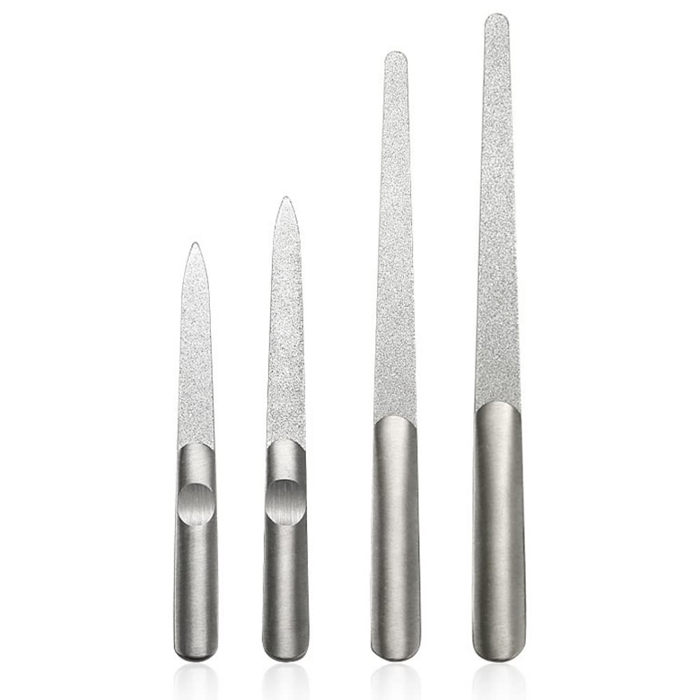 YILINNA 4 Pack Stainless Steel Nail Files - Double Sided Metal Nail File for Thick Nails, Manicure & Pedicure Tools for Professional & Home Use - Perfect for Nail Salon, DIY Hand & Foot Care (Silver)