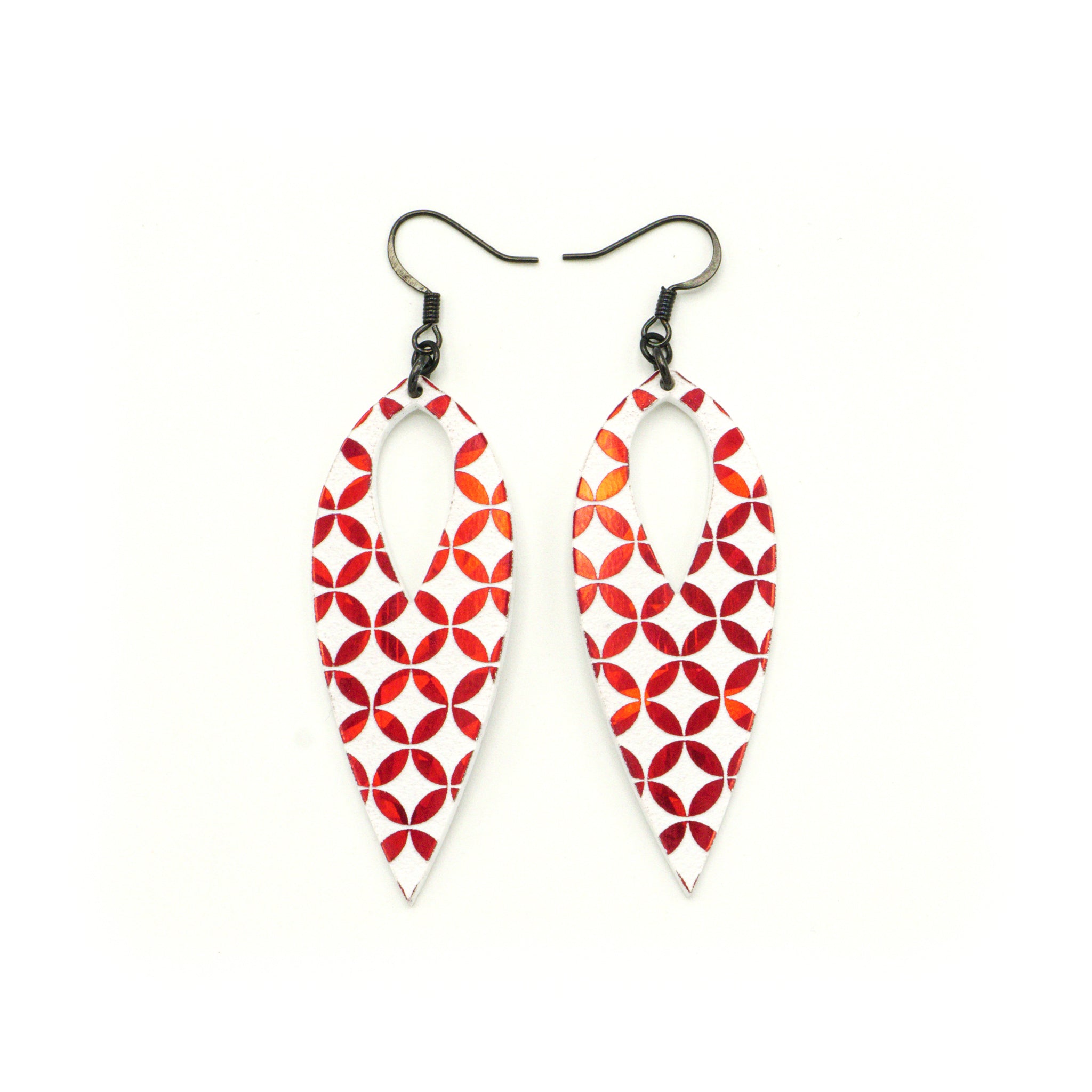 Nativas 26R Acrylic Earrings - Red Holographic & White Dangle Earrings for Women | Trendy Party, Wedding & Everyday Fashion Accessories
