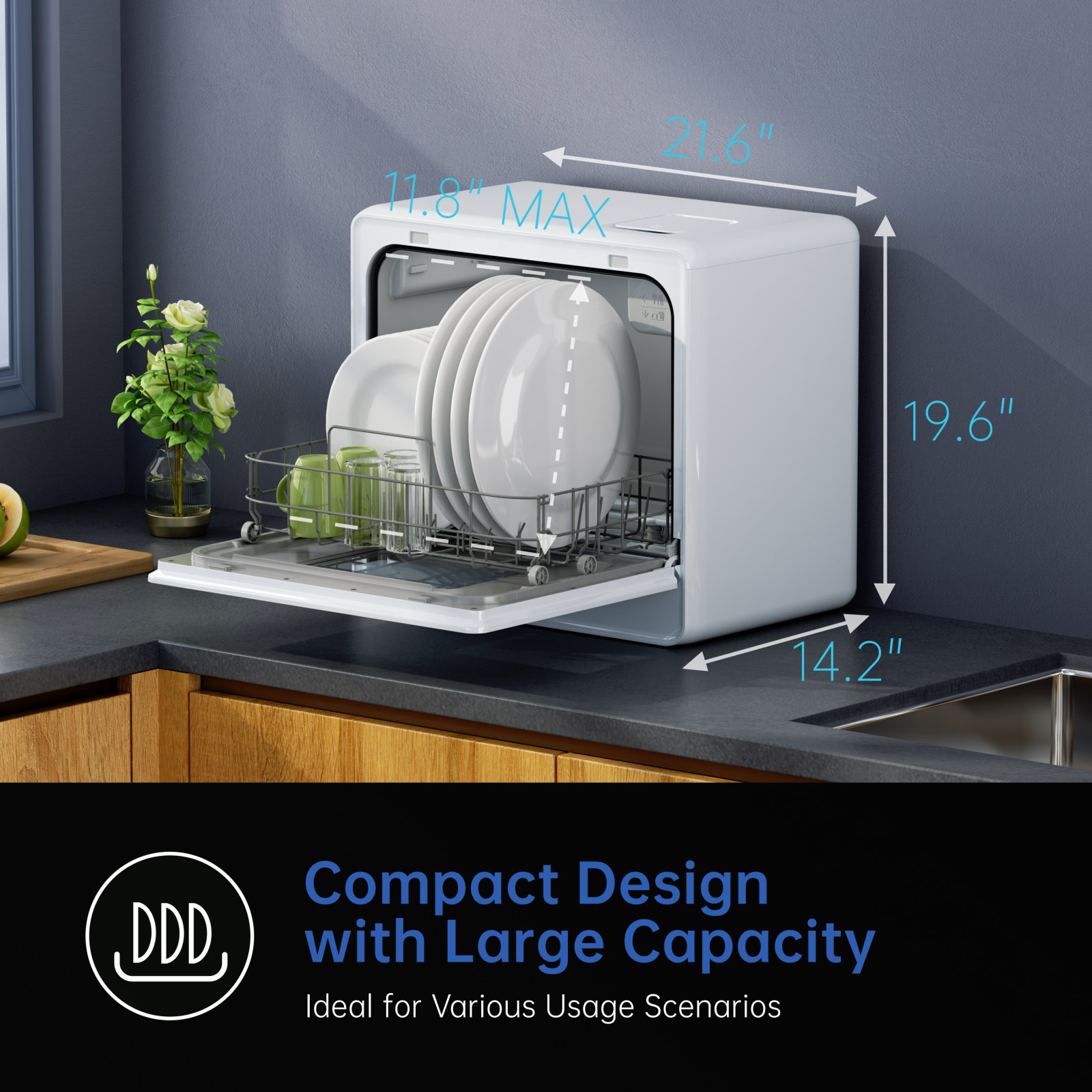 Portable Countertop Dishwasher with Built-in Water Tank - 5 Place Settings Compact Dishwasher for Small Kitchens, Apartments, RVs & Dorm Rooms