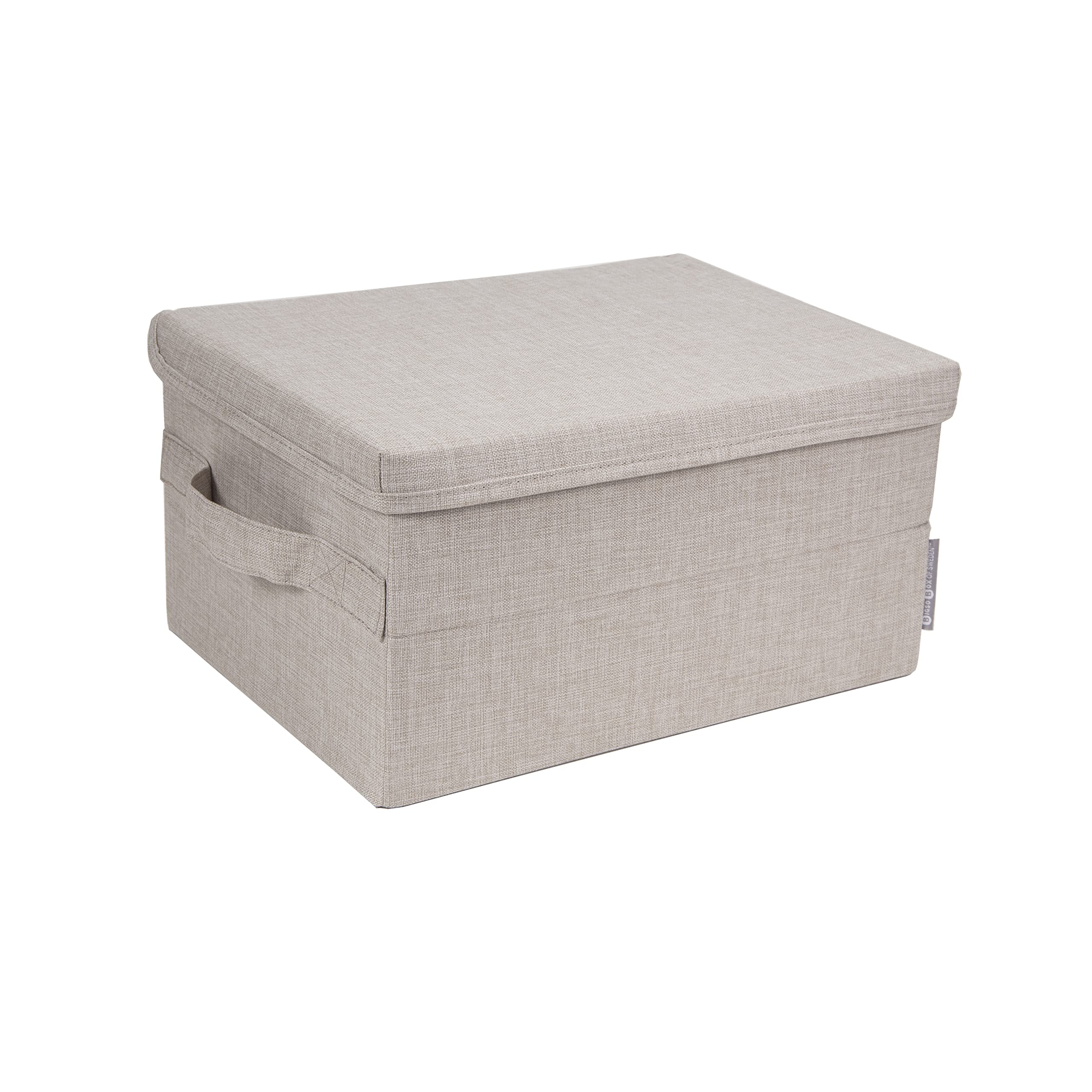 Bigso Box of Sweden Small Storage Box with Lid and Handle - Foldable Fabric Organizer for Clothes, Toys & Accessories - Polyester & Cardboard Linen-Look Container - Beige - Perfect for Home, Office & Kids Room Organization