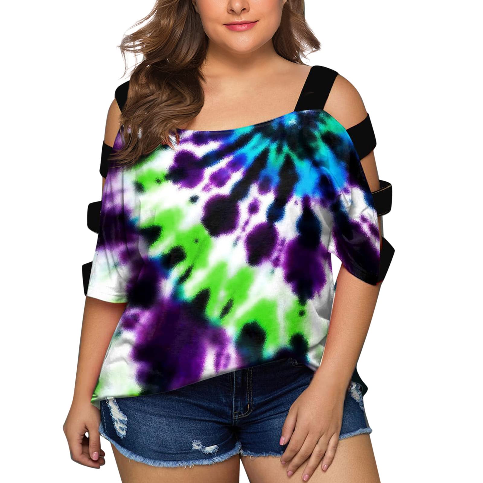 Women's Plus Size Cold Shoulder Workout Tops - Short Sleeve Gym Shirts for Summer