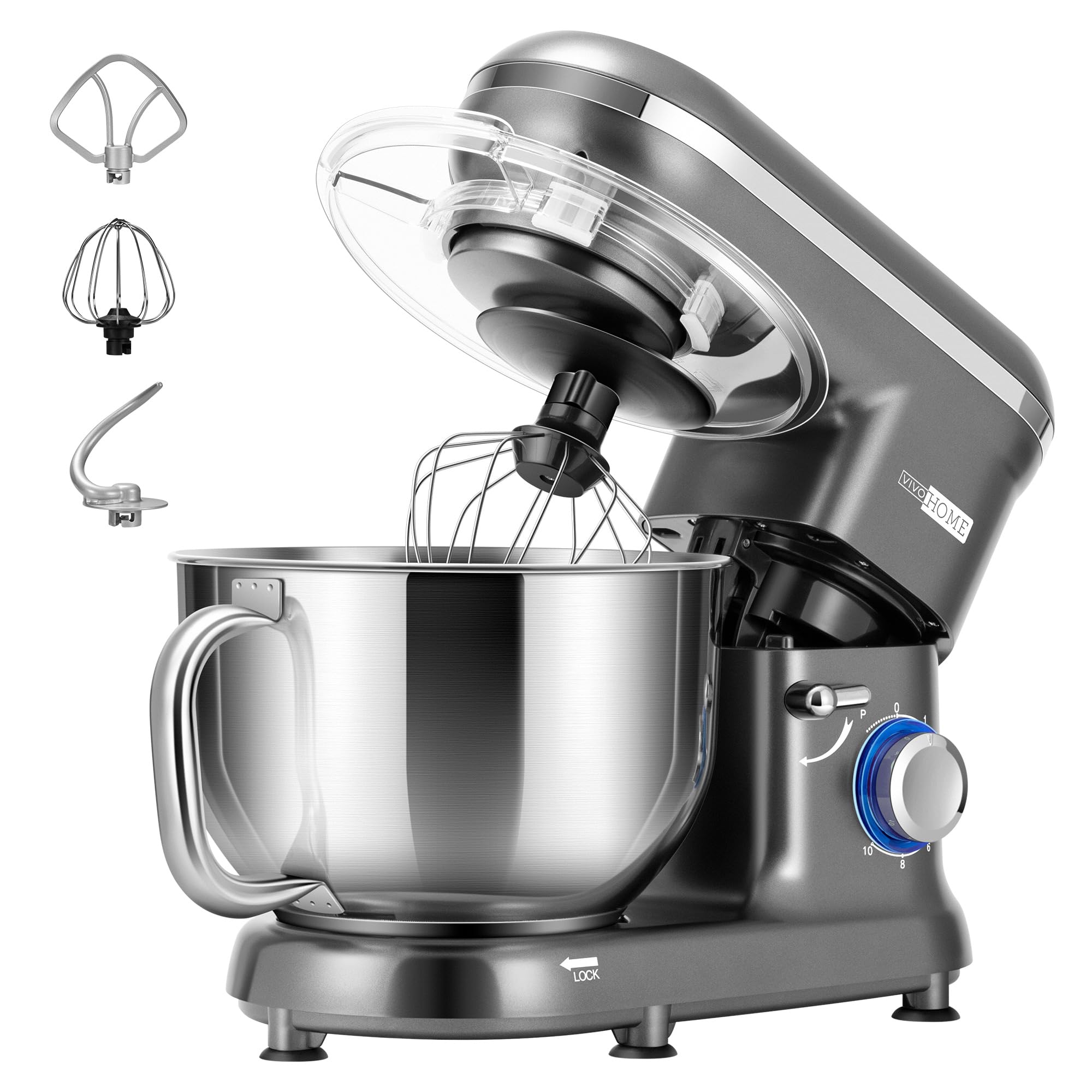 VIVOHOME 660W 10-Speed 6 Quart Tilt-Head Stand Mixer - Electric Kitchen Food Mixer with Beater, Dough Hook, Wire Whip & Egg Separator (Gray) - Perfect for Baking Cakes, Cookies, Bread & Whipping Cream