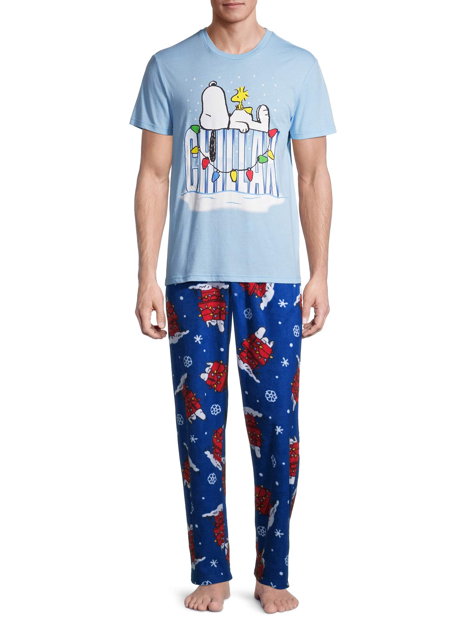 Men's Peanuts Snoopy Chillax Classic Fit 2-Piece Pajama Set - Soft Cotton Sleepwear for Lounge & Relaxation - Perfect for Gift, Sleepovers, and Cozy Nights at Home (Size)