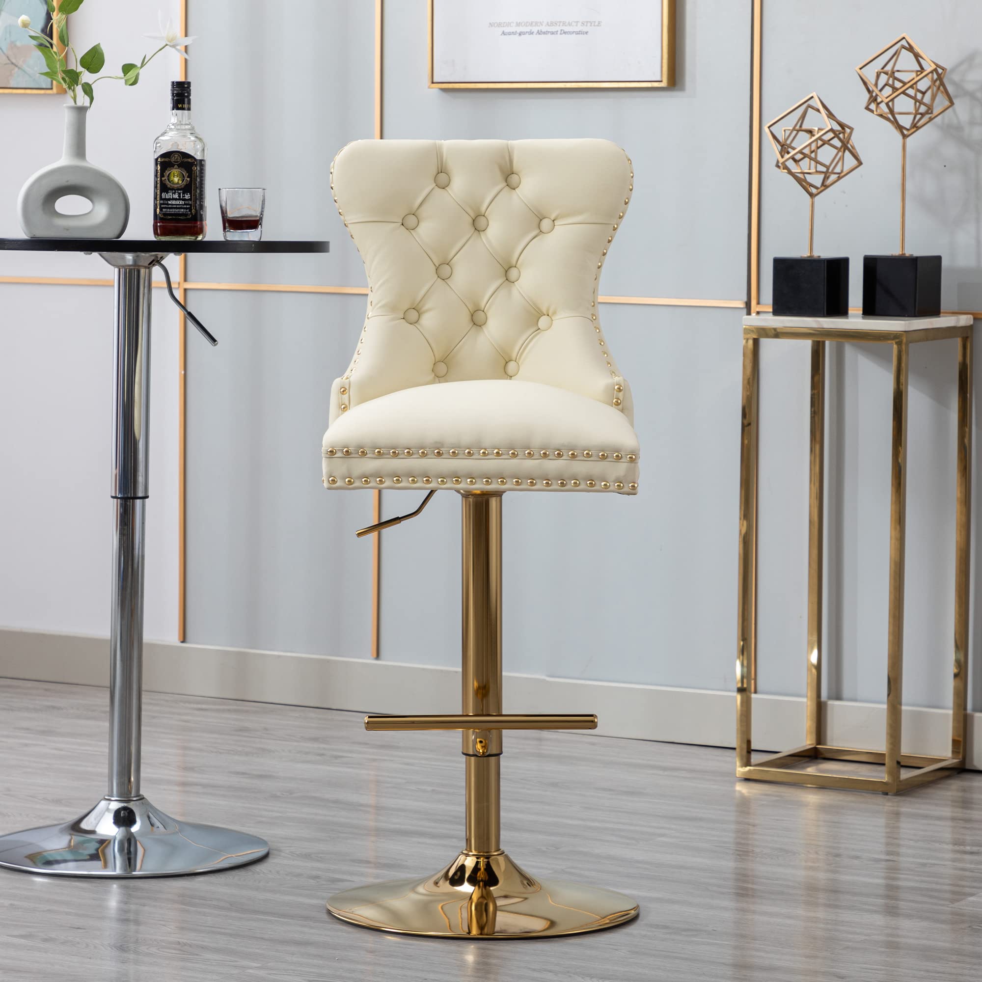 Adjustable Swivel Bar Stools with Back - Counter Height Faux Leather Kitchen Island Stools for Home Bar, Dining Room & Office - Cream (1 Pack) - Perfect for Entertaining, Casual Dining & Small Spaces