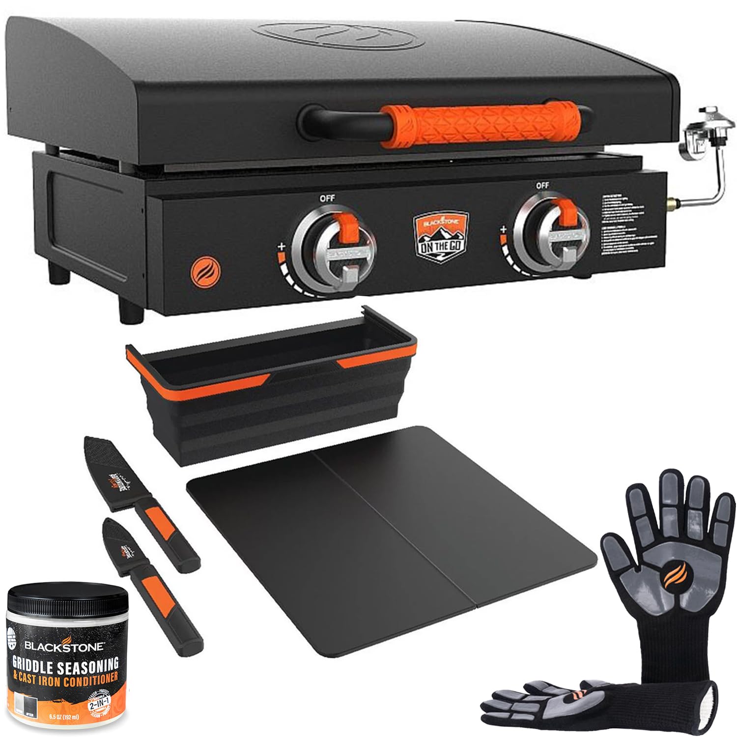 22 Inch Blackstone Griddle with Lid - Nonstick Tabletop Gas Griddle for Outdoor Cooking, Includes Adventure Ready Griddle Cutting Board Kit, Seasoning, Gloves & Cloth - Perfect for Camping, Tailgating, and Backyard BBQs