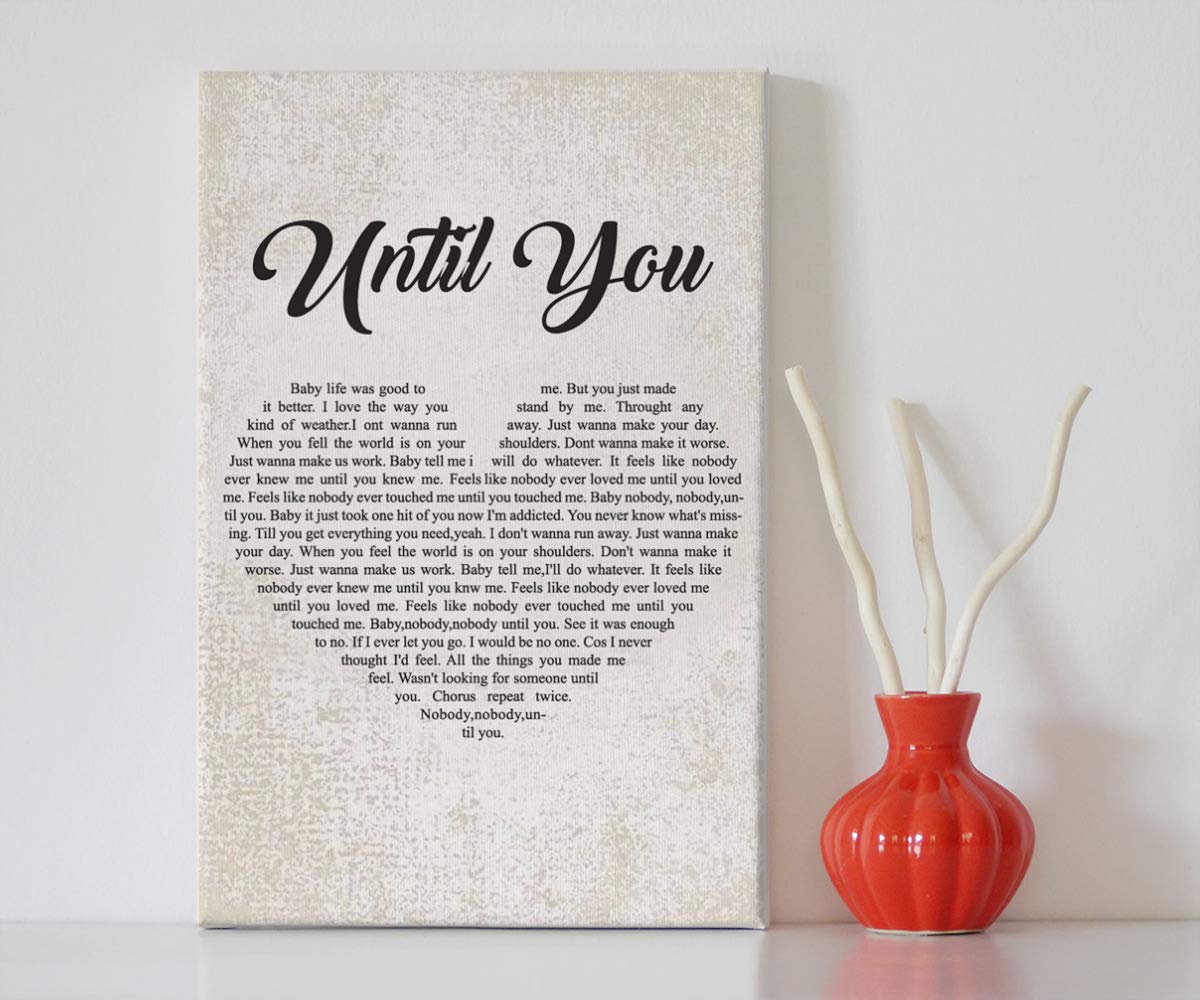 Until You Song Lyrics Framed Canvas Print - 12x18 Inch Wall Art for Home Decor