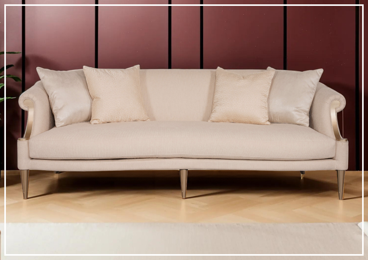 Klaussner Clarkson 3-Seater Beige Fabric Sofa with Rolled Arms - Comfortable Living Room Couch for Small Spaces, Apartments & Cozy Home Decor