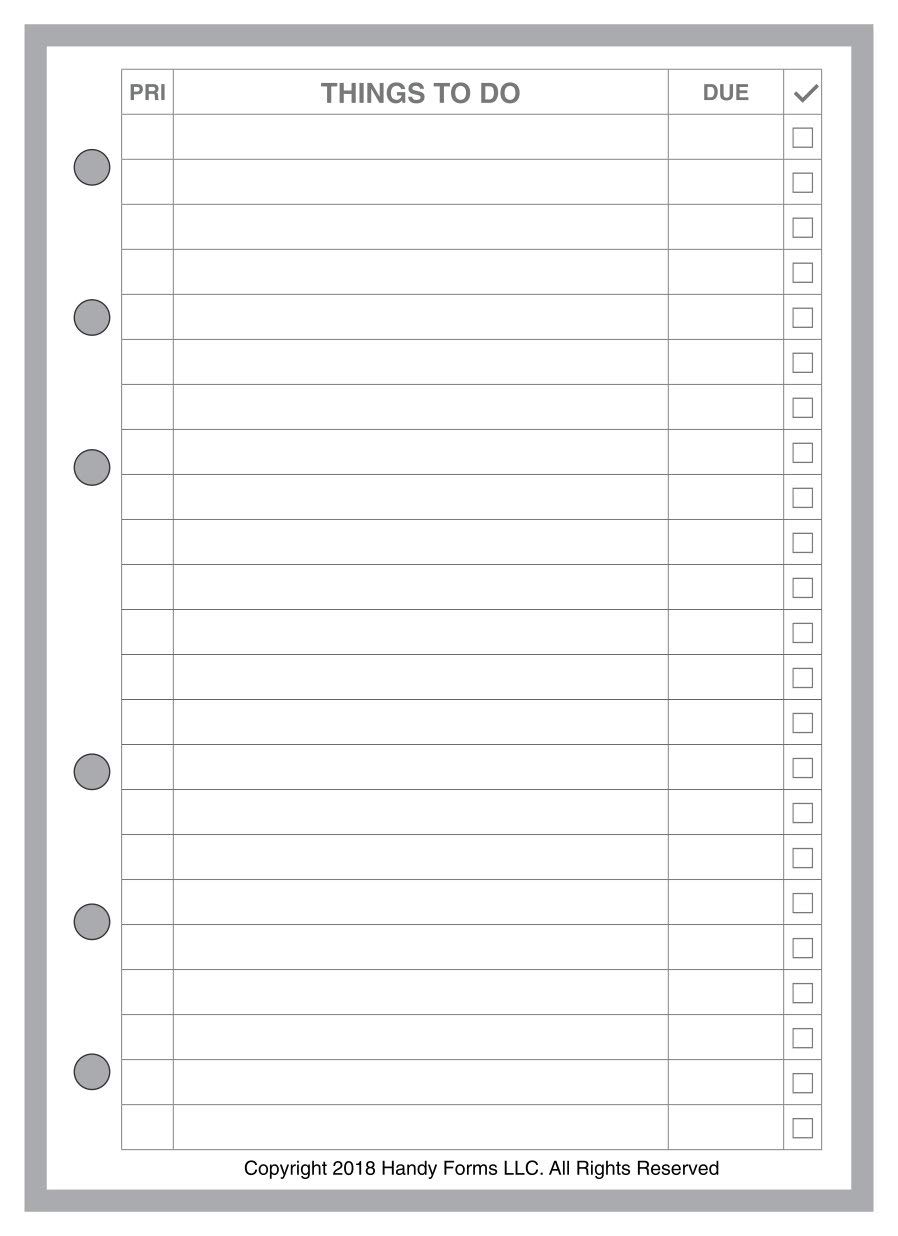A6 Size To-Do List Planner Insert for 6-Ring Binders (4.1