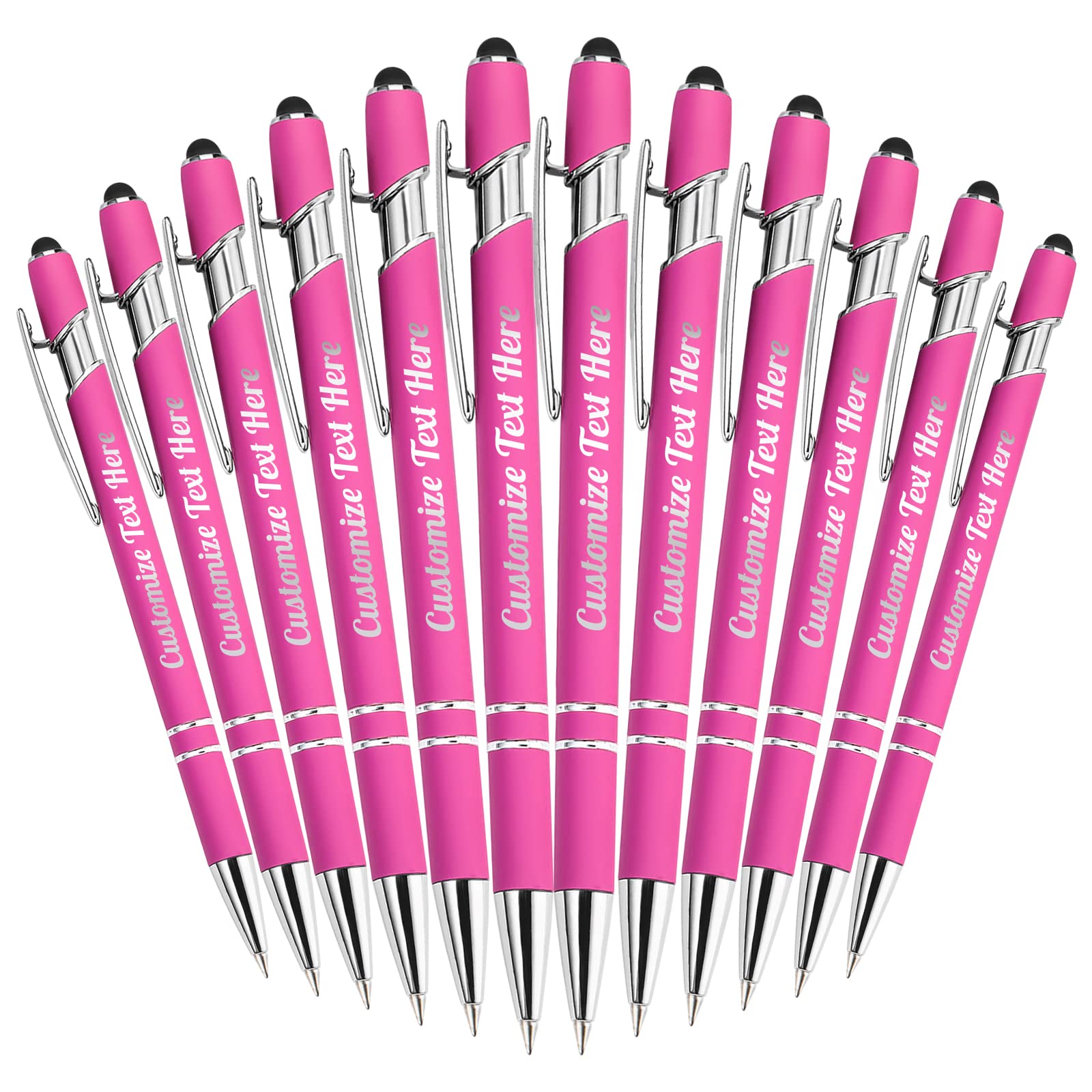 Custom Engraved Ballpoint Pens Bulk 12-Pack - Personalized with Business Name, Logo & Message - Medium Point Black Ink - Ideal for Birthdays, Anniversaries, Graduations & Corporate Gifts - Includes Stylus Tip for Touchscreen Devices