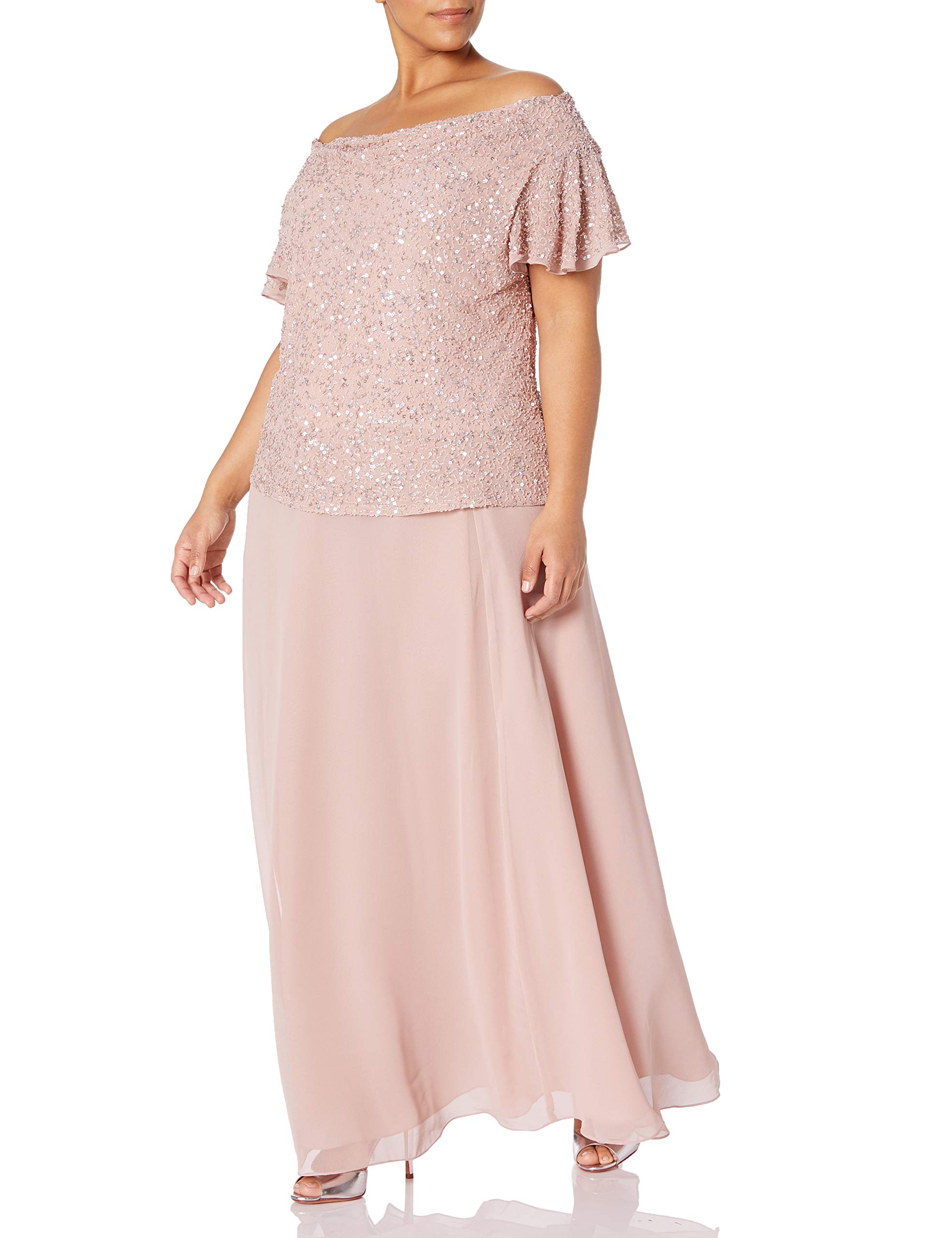 J Kara Women's Plus Size Flutter Sleeve Long Maxi Dress - Elegant Flowy Summer Dress for Casual Outings, Beach Vacations & Special Occasions
