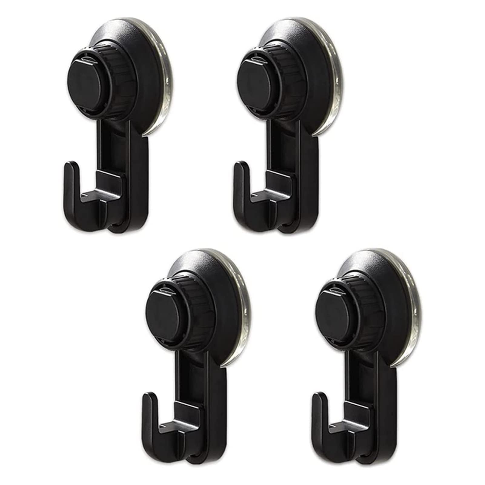 XADITON 4 Pack Heavy Duty Vacuum Suction Cup Hooks - Strong Adhesive Towel Hooks for Glass, Tile, and Shower - Perfect for Bathroom, Kitchen, Window Organization (Black) - Ideal for Hanging Towels, Robes, and Kitchen Utensils