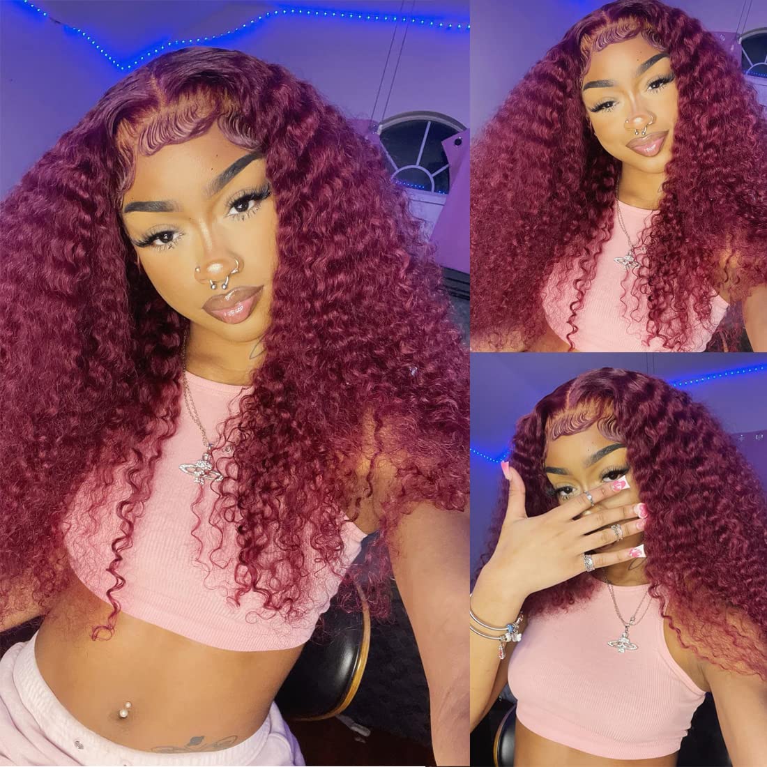 13x4 Lace Front Wig 99J Burgundy Deep Wave 150% Density Brazilian Human Hair - Transparent Lace Frontal with Baby Hair (20 Inch) Red Color for Women | Perfect for Daily Wear, Parties, Cosplay & Special Occasions