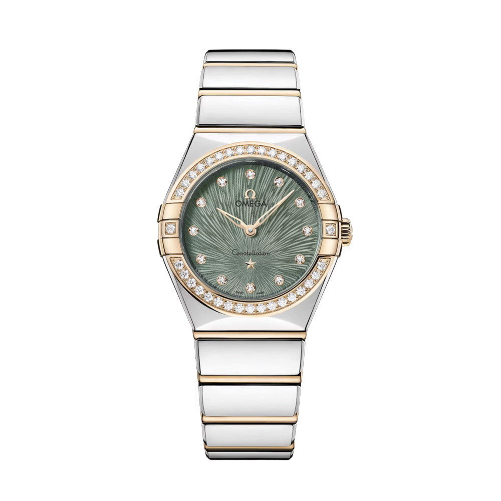 Constellation Diamonds Quartz Watch - 28mm Steel & Moonshine Gold Case with Green Dial & Bracelet | Perfect for Women's Fashion, Office Wear & Special Occasions