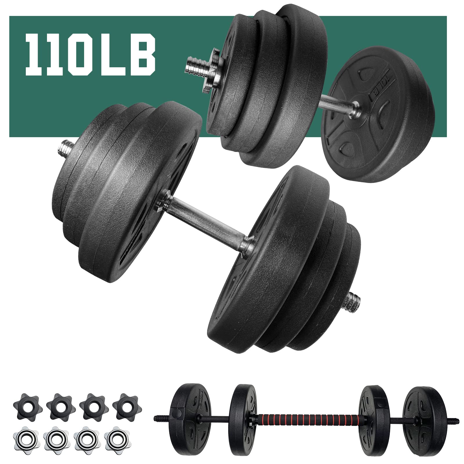 BARWING Adjustable Dumbbell Barbell Set - 110Lbs Total with 16 Weight Plates, Anti-Slip Ergonomic Handle & Durable Steel Construction for Home Gym, Strength Training, CrossFit & Full Body Workouts