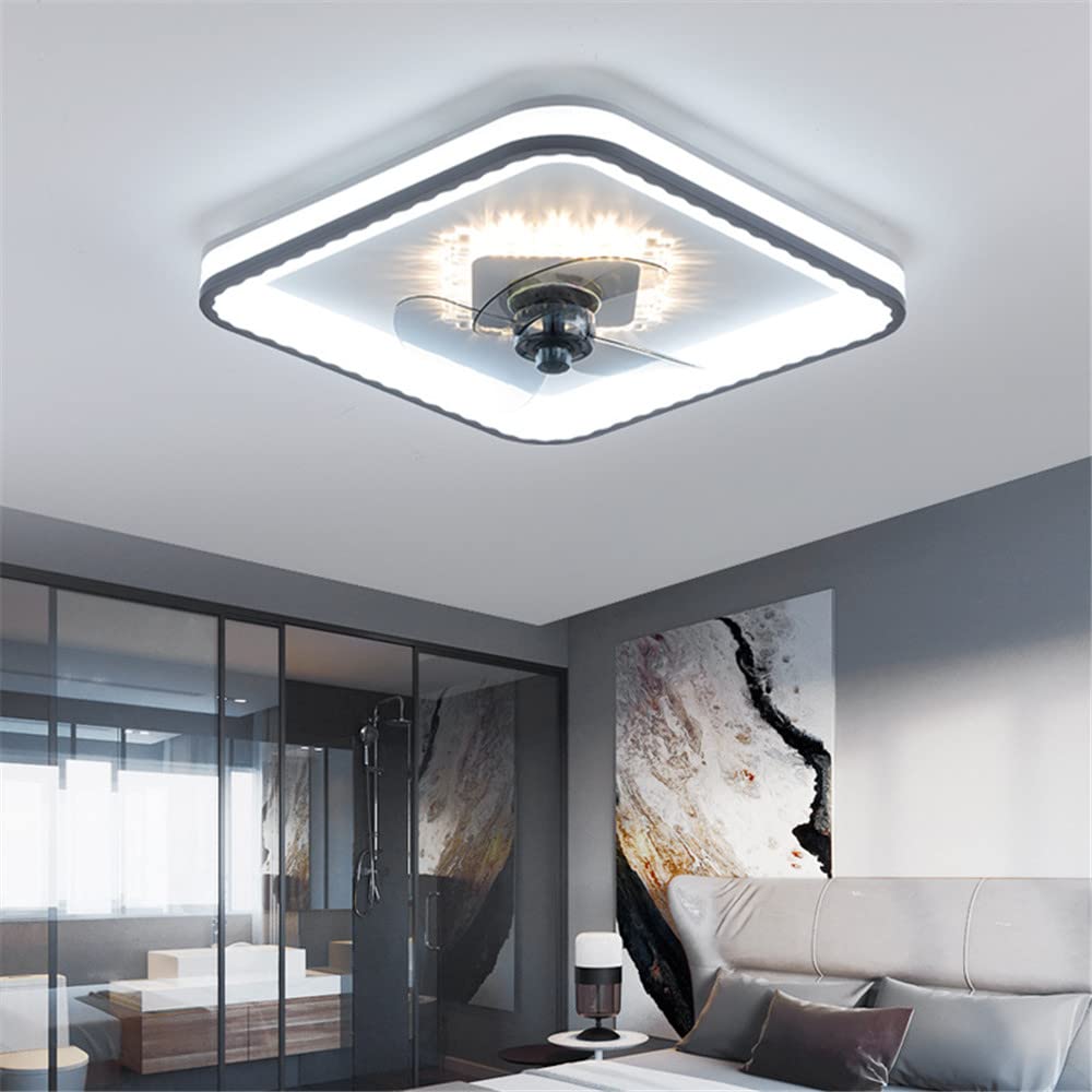 Modern Bladeless Low Profile Ceiling Fan with LED Light & Remote Control - Flush Mount Indoor Ceiling Fan with Fully Dimmable Lighting & Timer - Perfect for Bedroom, Living Room & Home Office