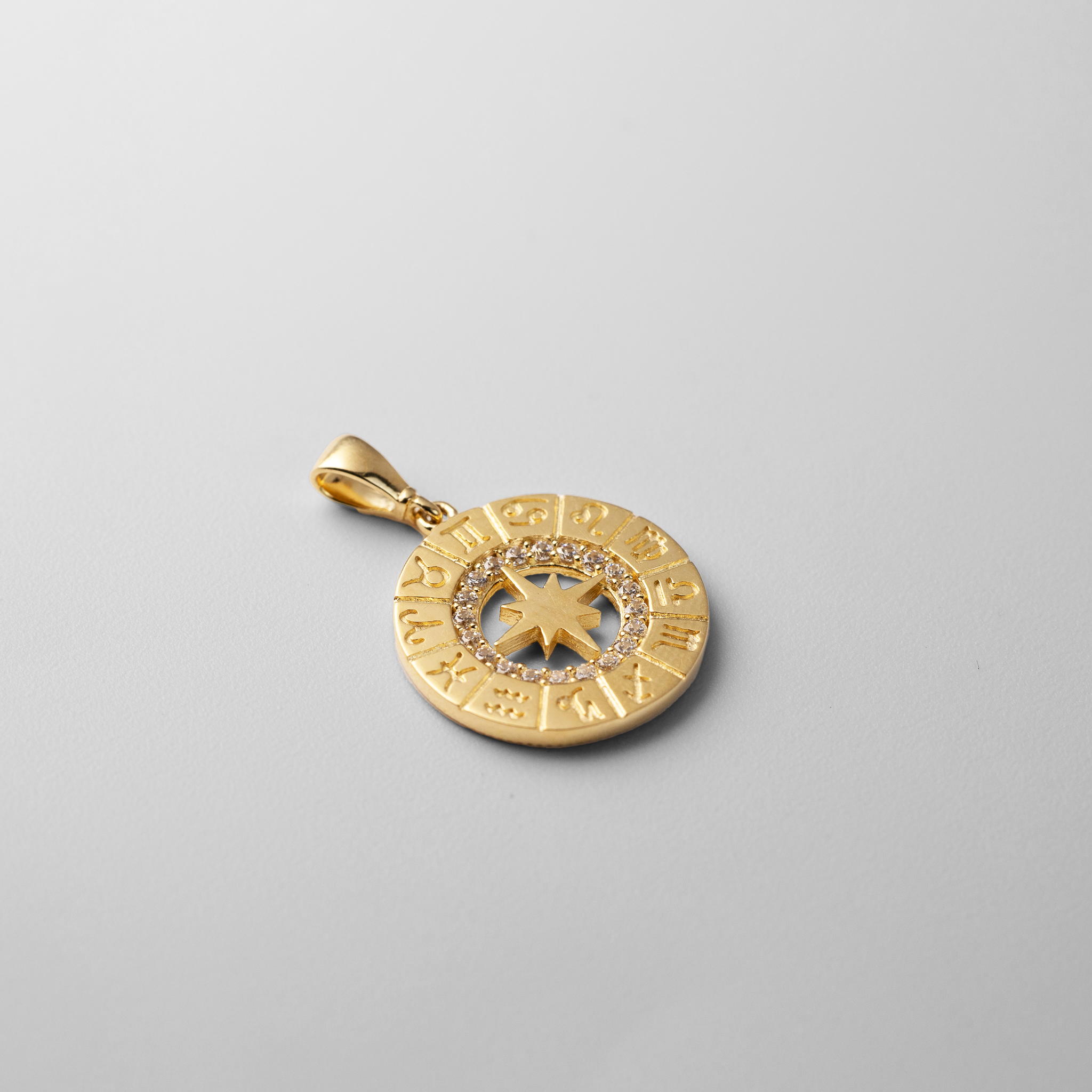 14K Gold CZ Zodiac Sign Medallion Pendant Necklace PT3115 - Perfect for Birthday Gifts, Astrology Lovers & Personalized Jewelry