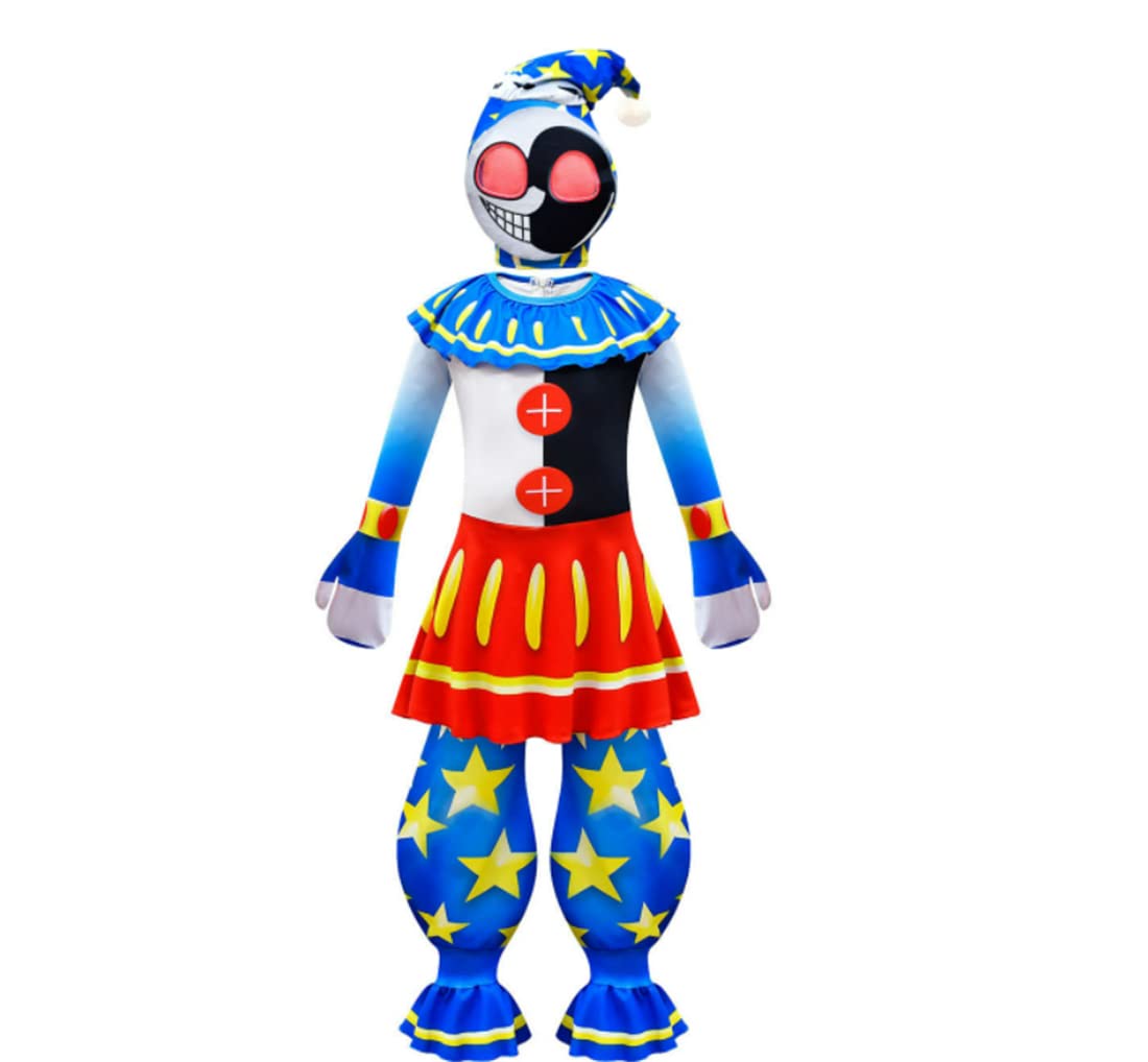 **Sundrop & Moondrop Costume - Sun & Moon Clown Cosplay Outfit for Boys & Girls | Cartoon Game Character Jumpsuit | Halloween, Cosplay, Party Costume | Perfect for Conventions, Themed Events & Dress-Up Play**