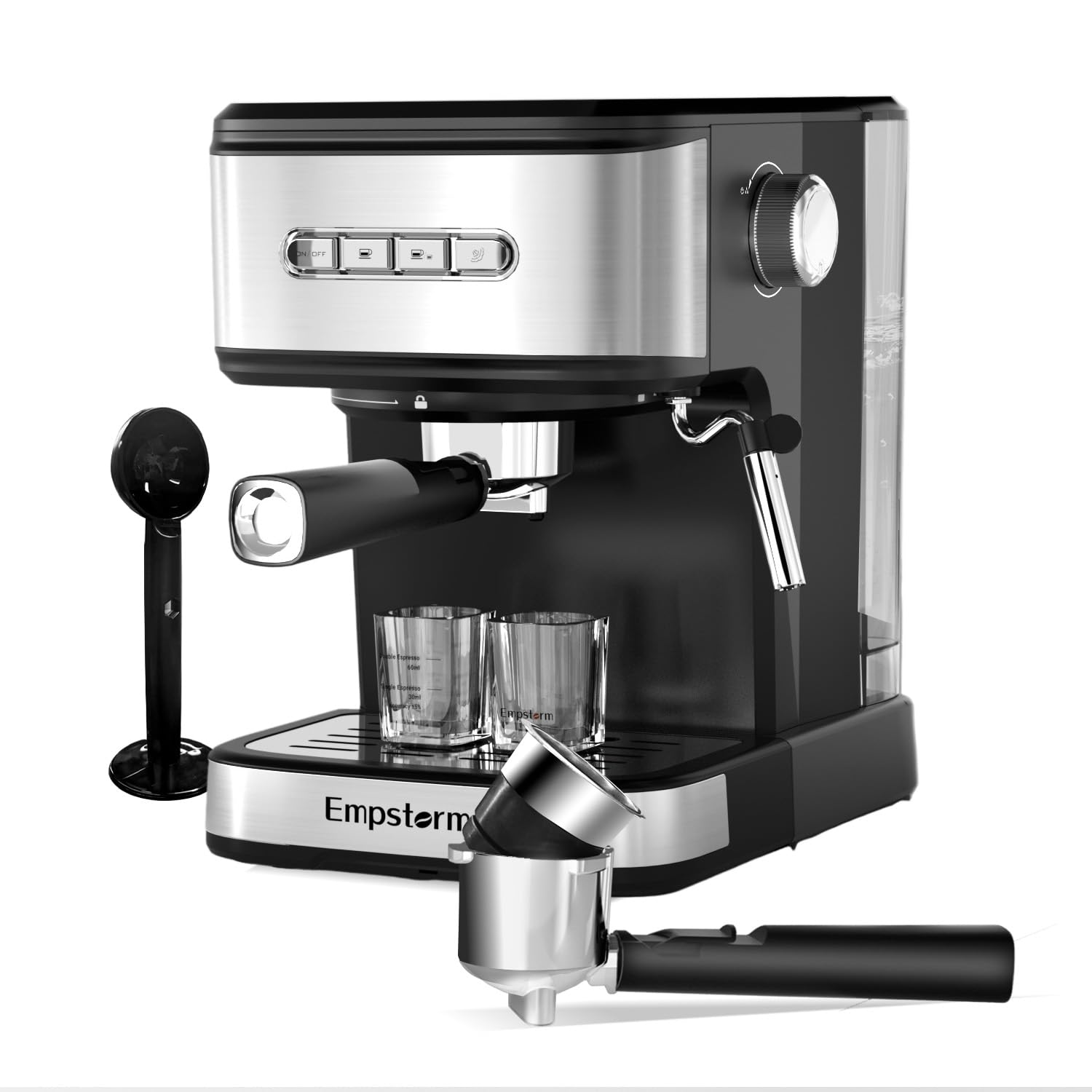 2 in 1 Espresso Maker with 20 Bar Pressure & 2-Pack 2oz Shot Glasses - Perfect for Home Baristas, Coffee Shops & Office Use