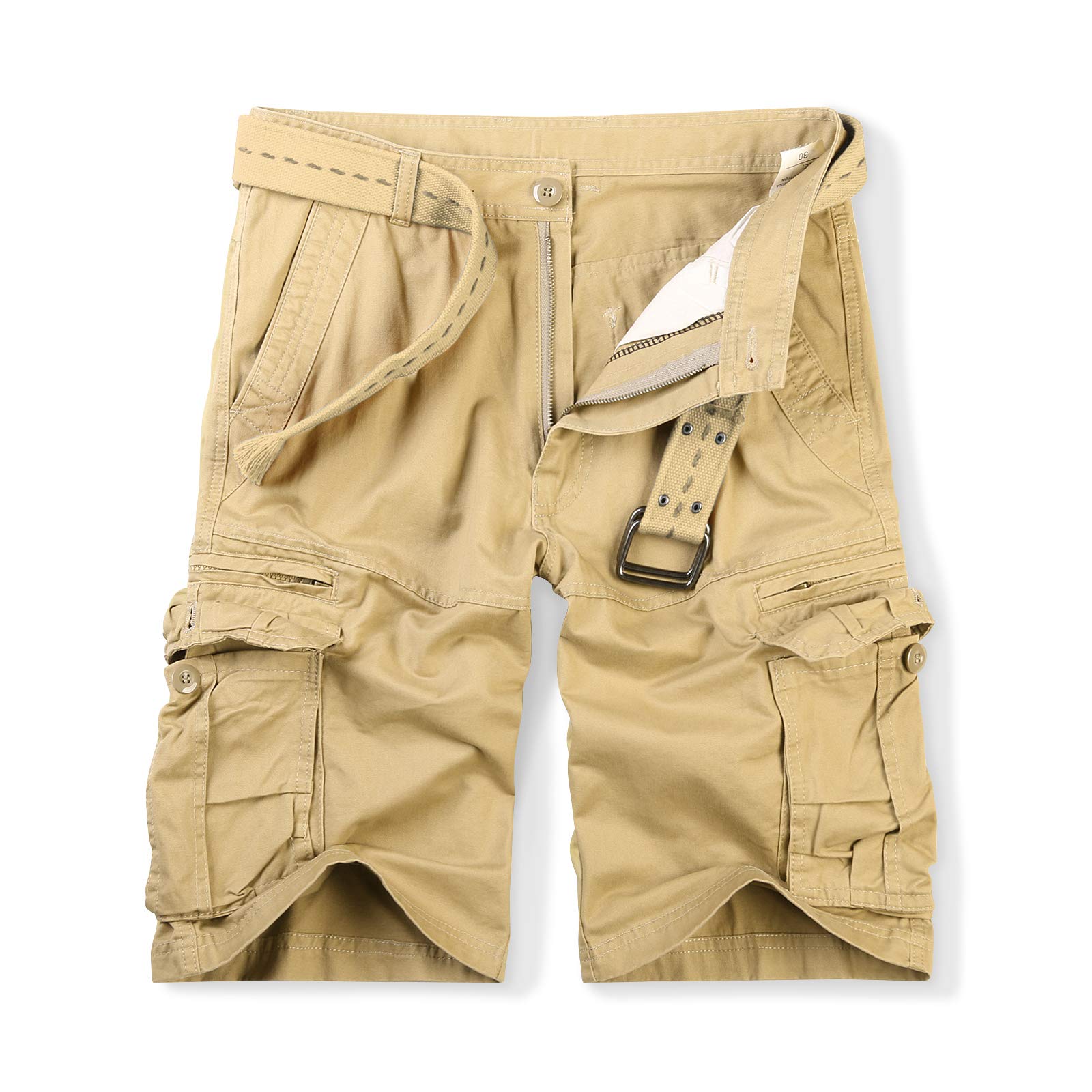 OCHENTA Men's Cargo Shorts with Zipper Pockets - Summer Casual Military Outdoor Work Shorts (No Belt Included) - Perfect for Hiking, Camping & Everyday Wear