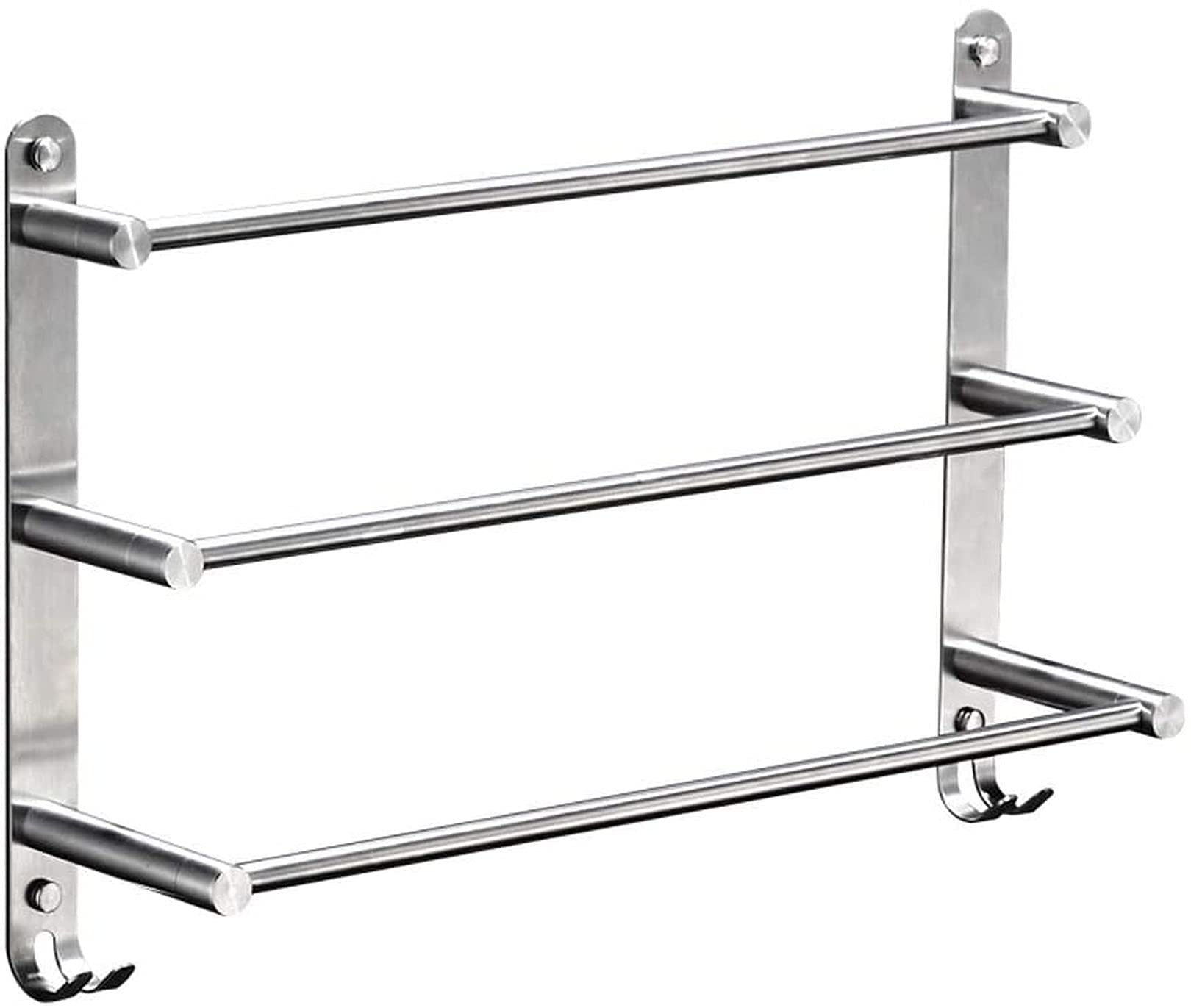 Stainless Steel 3-Tier Wall Mounted Towel Rack with Hooks - 70cm Bathroom & Kitchen Towel Holder Shelf - Space Saving Storage Solution for Hand Towels, Washcloths & Robes