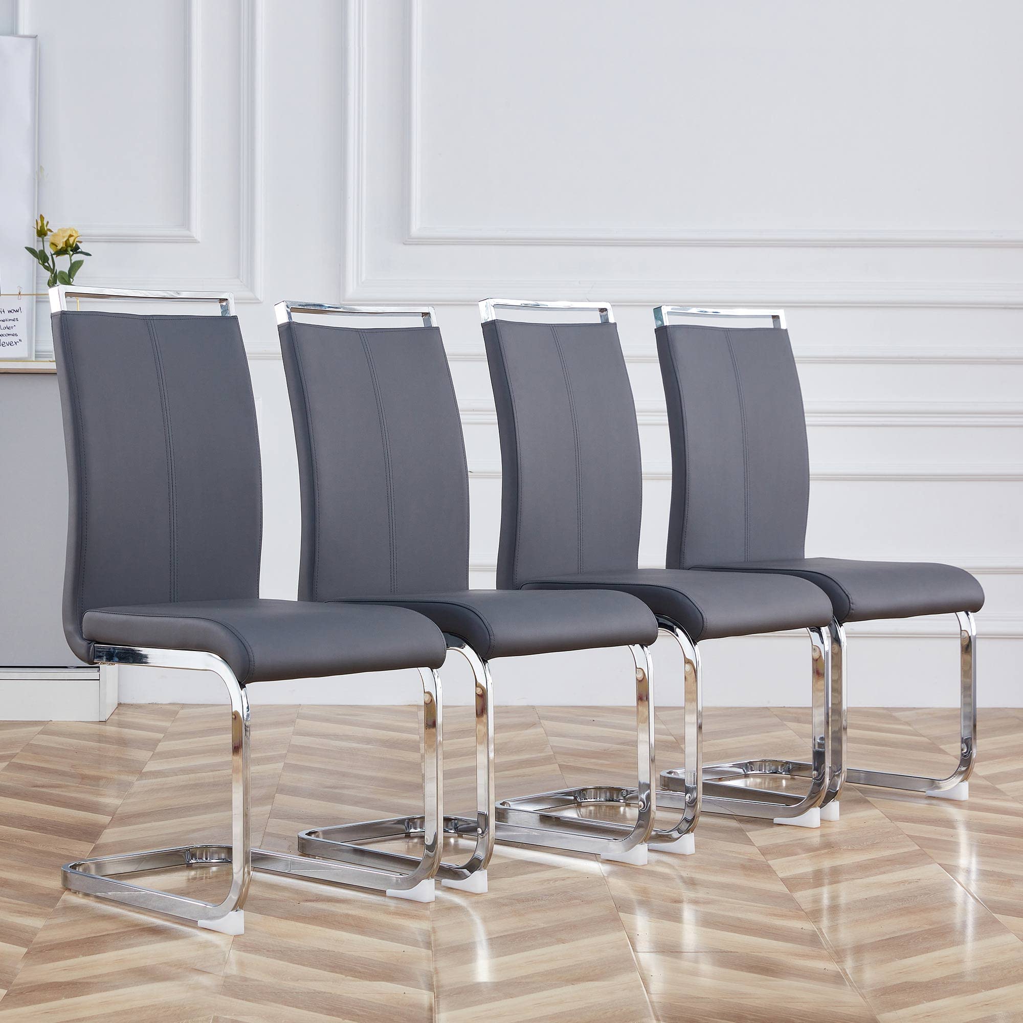 Baysitone Modern Dining Chairs Set of 4 - Faux Leather Padded High Back Kitchen & Dining Room Chairs - Comfortable Grey Side Chairs for Home, Restaurant, Office Use
