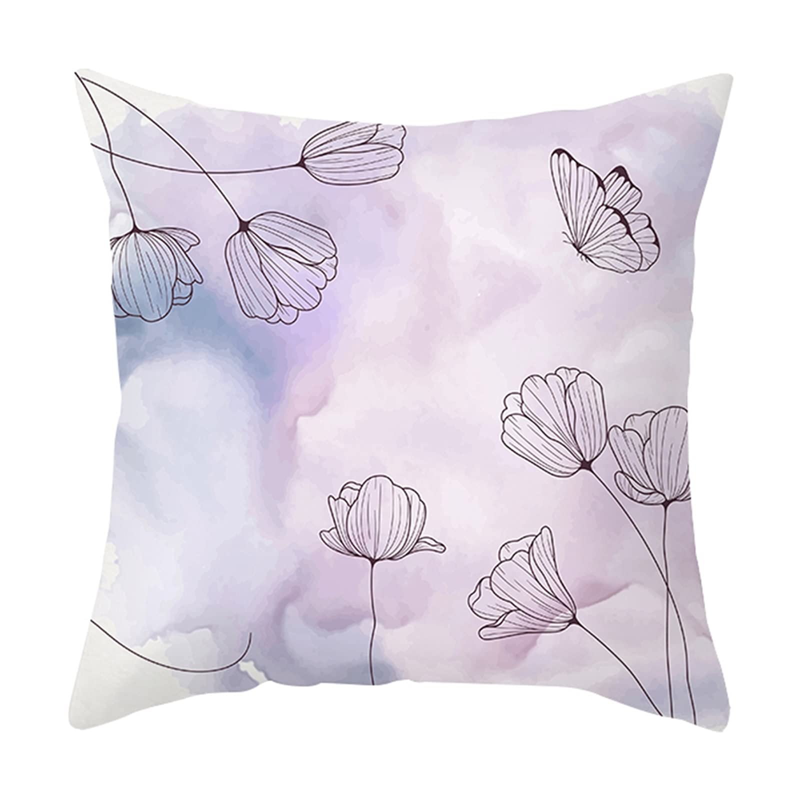 Banemi 20x20 Inch Polyester Pillow Covers - Floral Butterfly Design Cushion Covers for Bed, Sofa & Chair Decor - Light Purple Home Accent (50x50 cm) - Perfect for Living Room, Bedroom & Office Decor
