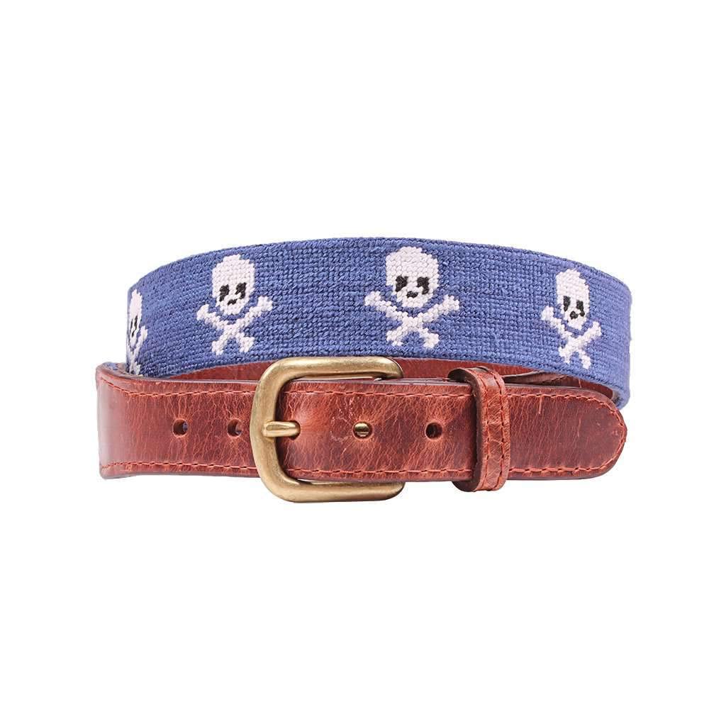 Smathers & Branson Jolly Roger Needlepoint Belt - Classic Navy Blue Preppy Style Belt for Men | Perfect for Nautical Outfits, Boat Parties & Summer Fashion